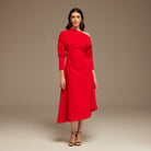 Red Asymmetrical One - Shoulder Maxi Dress - shopaleena