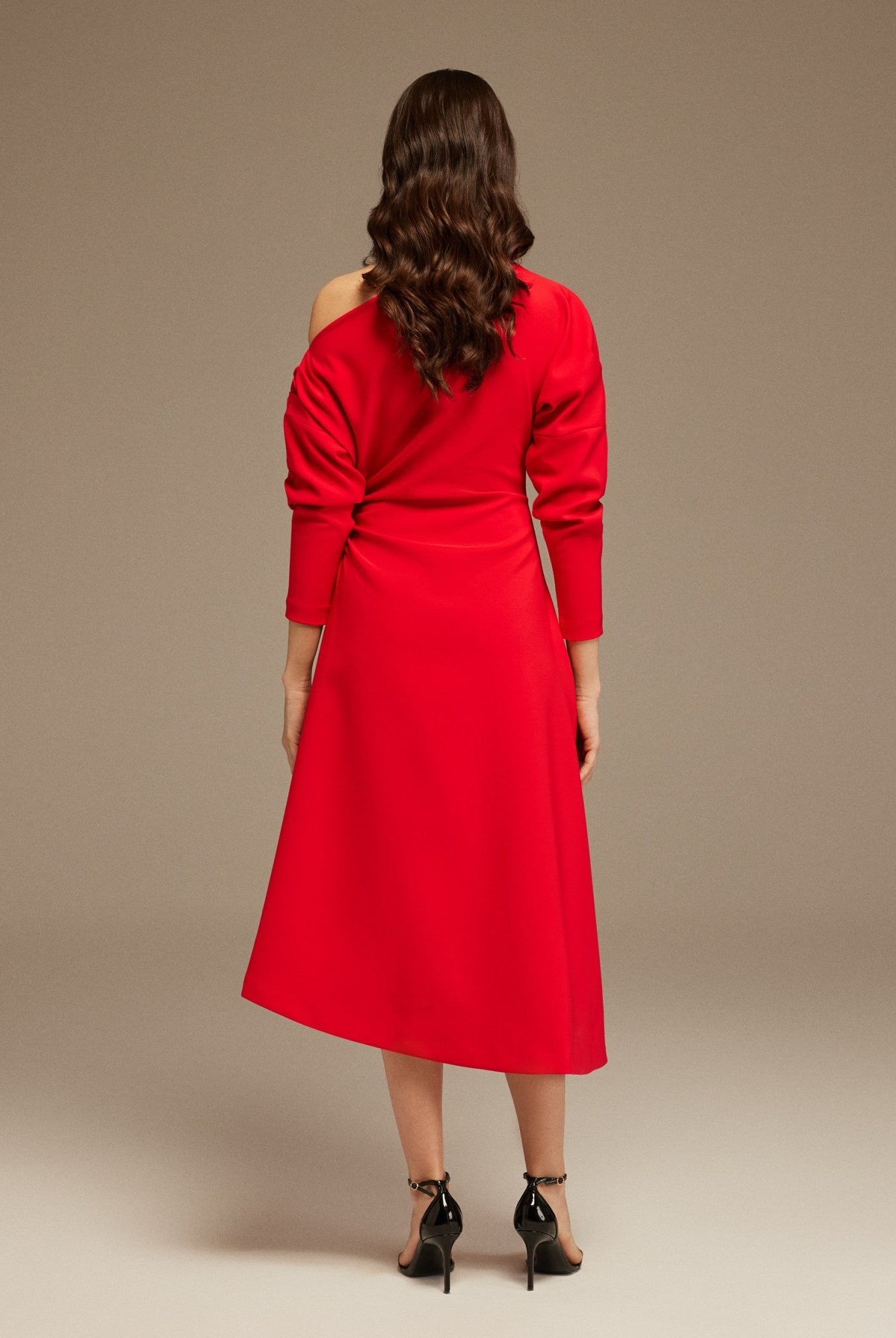 Red Asymmetrical One - Shoulder Maxi Dress - shopaleena