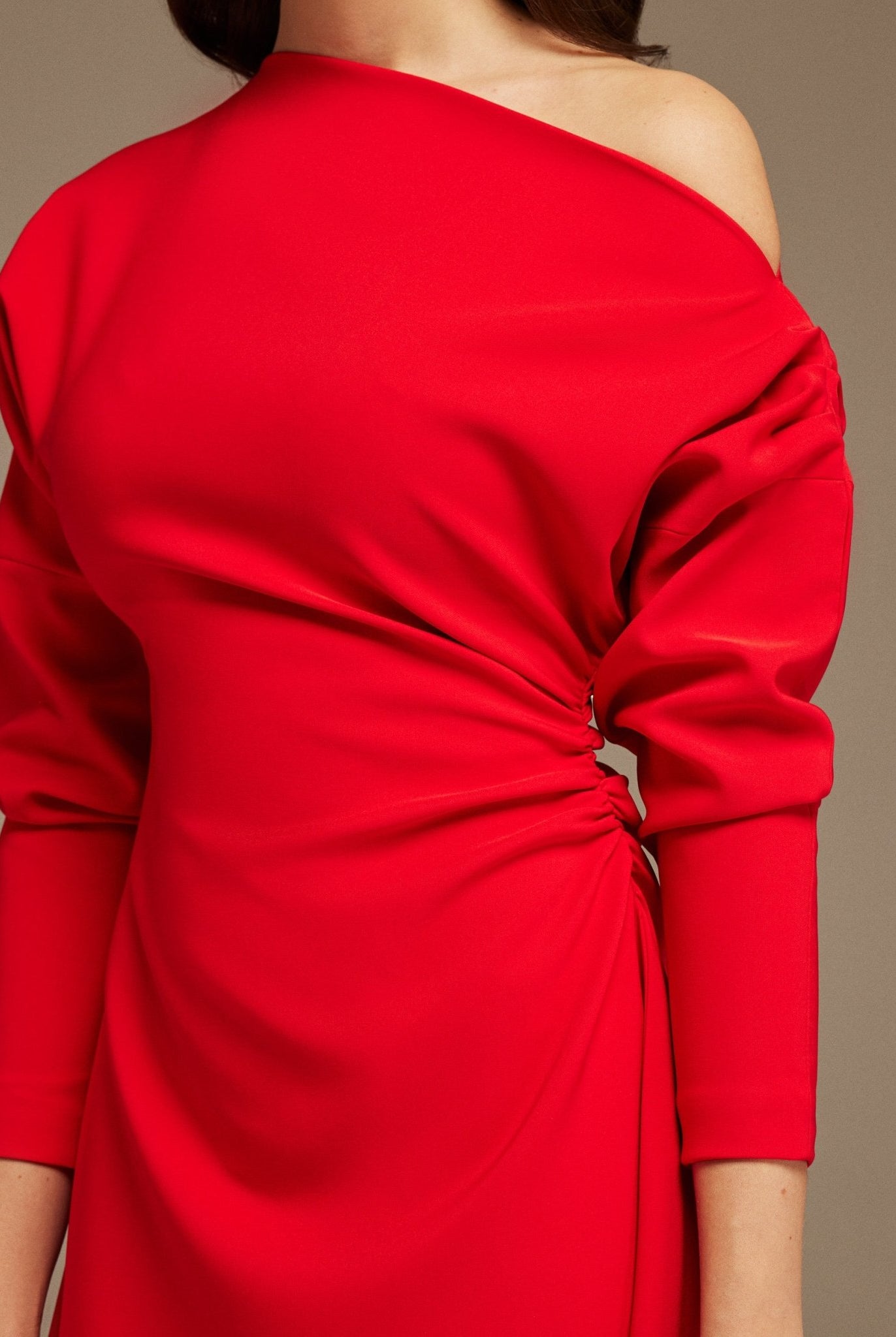 Red Asymmetrical One - Shoulder Maxi Dress - shopaleena