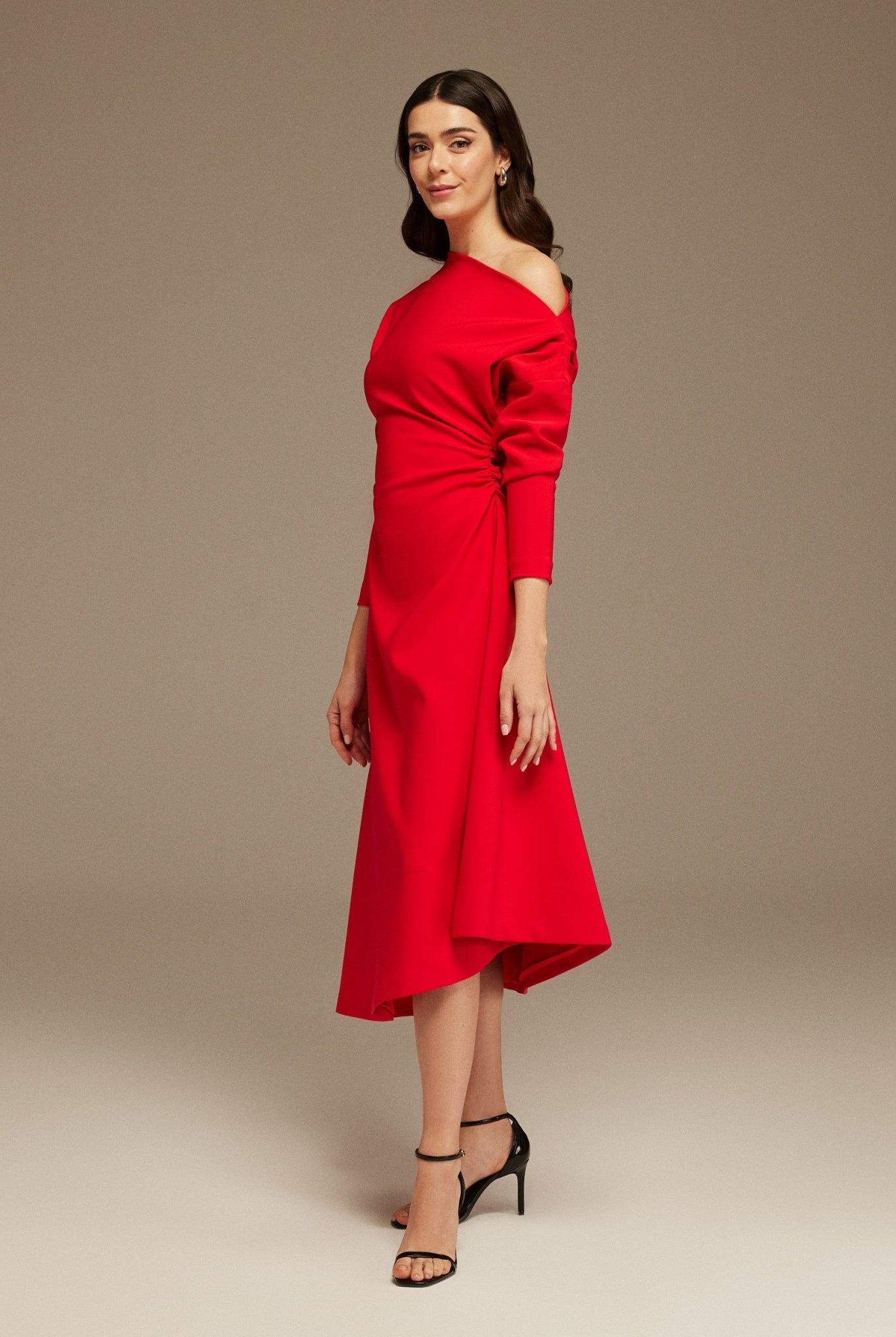 Red Asymmetrical One - Shoulder Maxi Dress - shopaleena