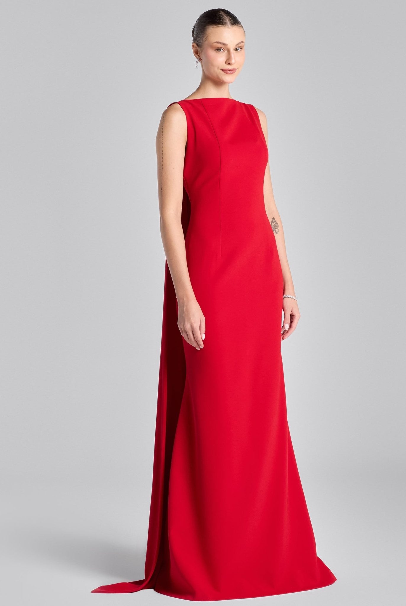 Red Back Scarf Crepe Maxi Dress - shopaleena