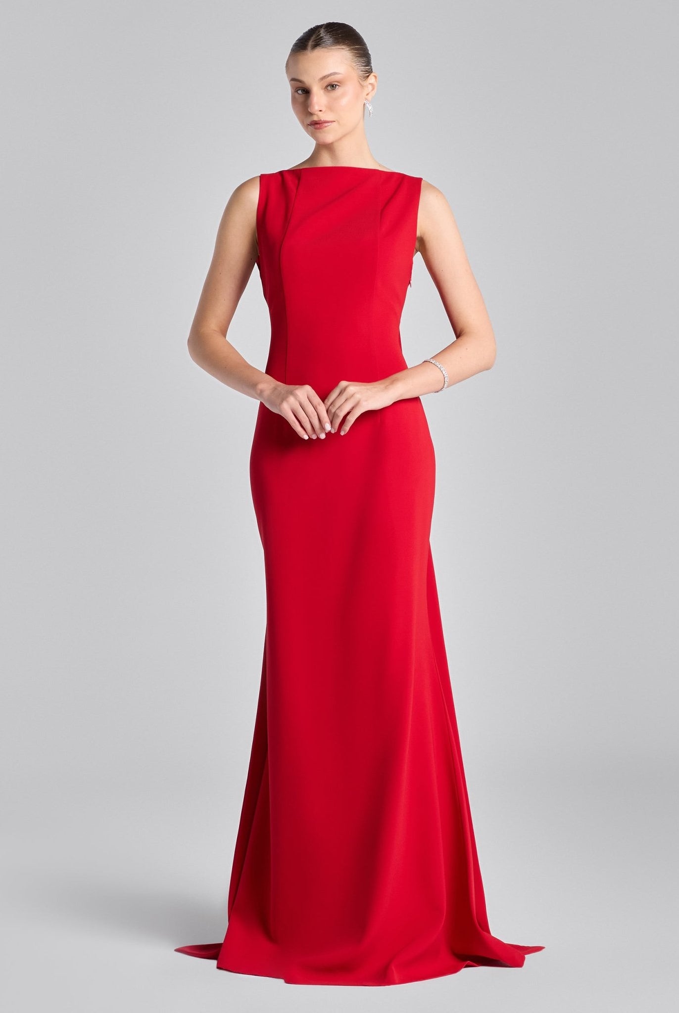 Red Back Scarf Crepe Maxi Dress - shopaleena