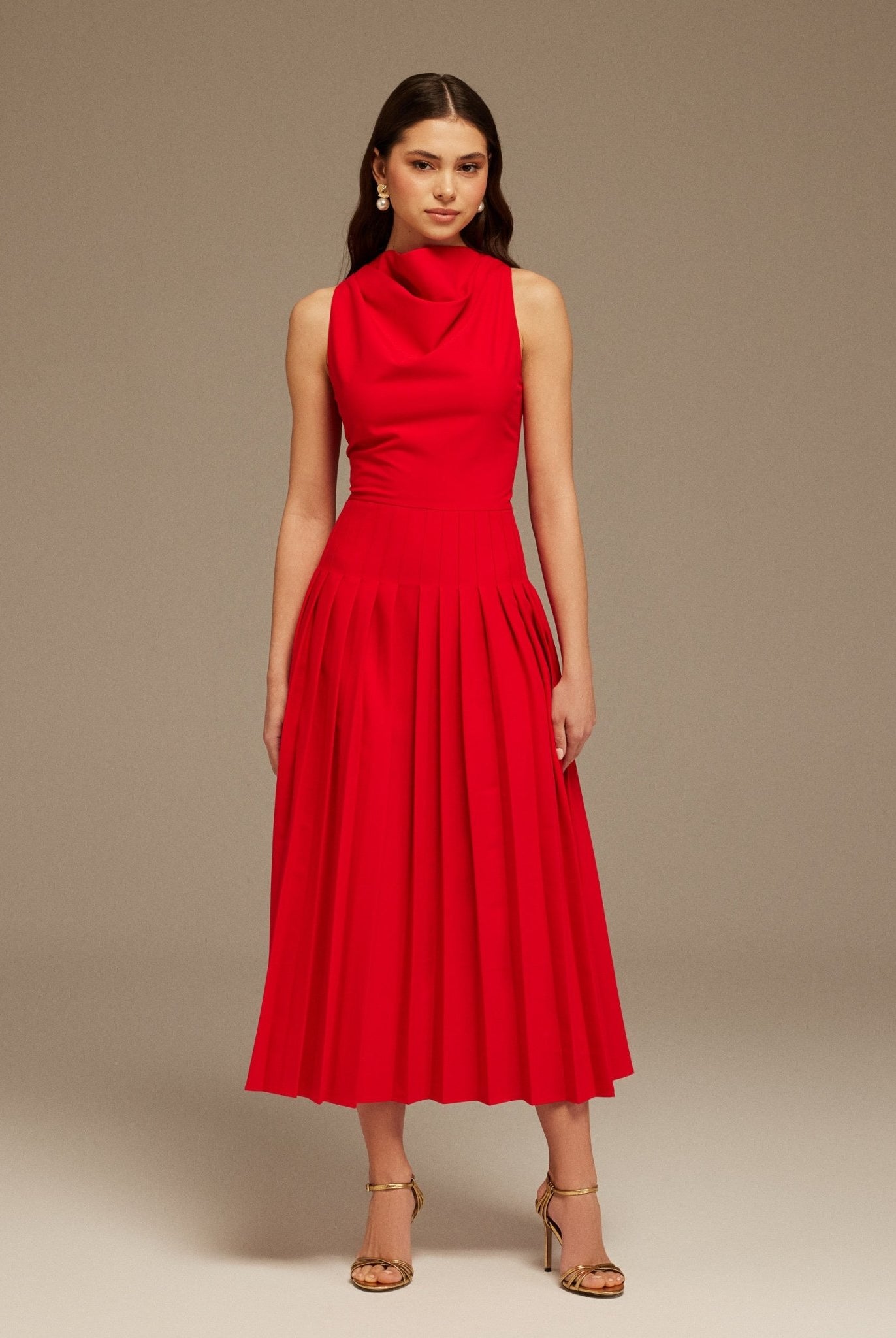 Red Drape Halter Neck Maxi Dress - shopaleena