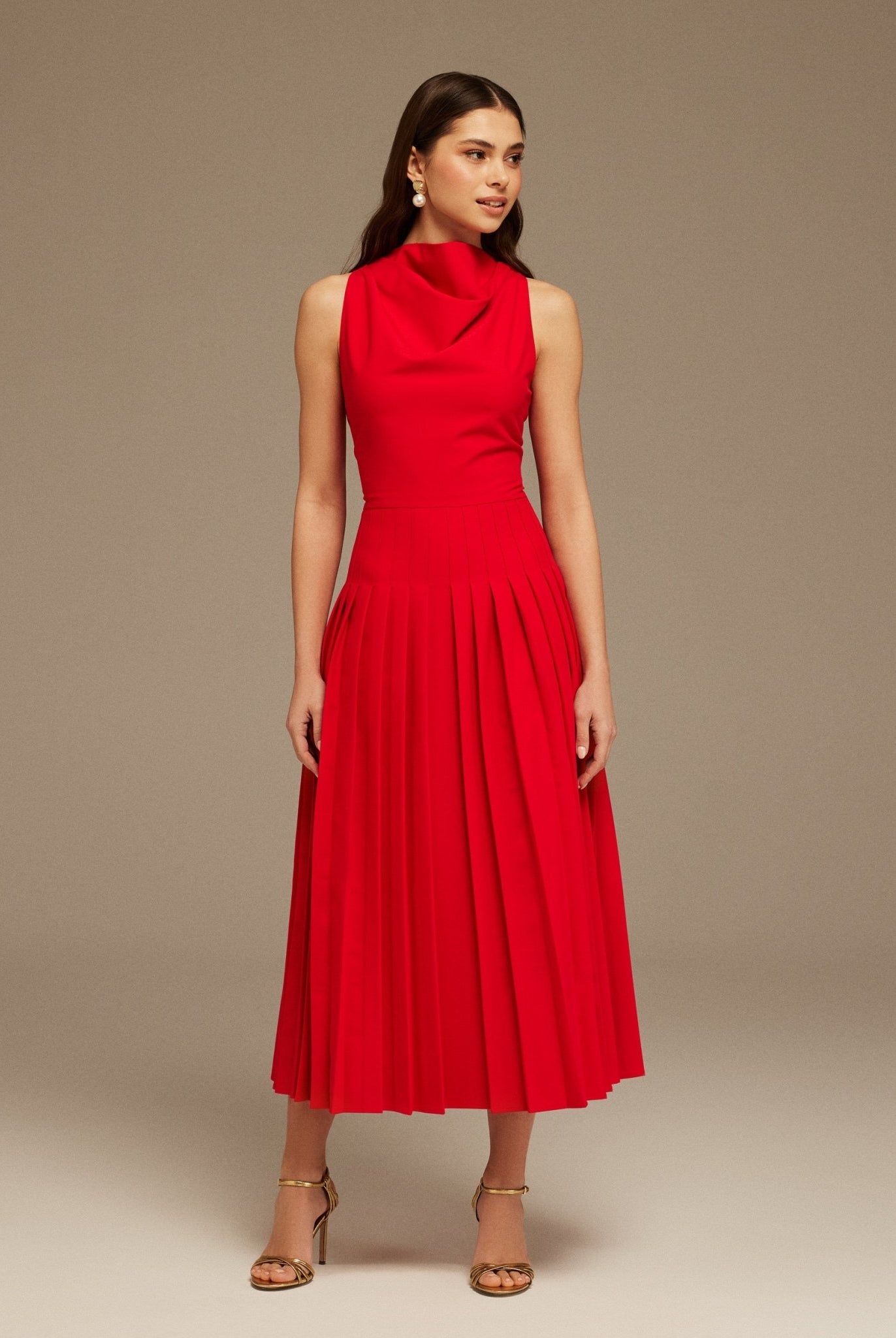 Red Drape Halter Neck Maxi Dress - shopaleena