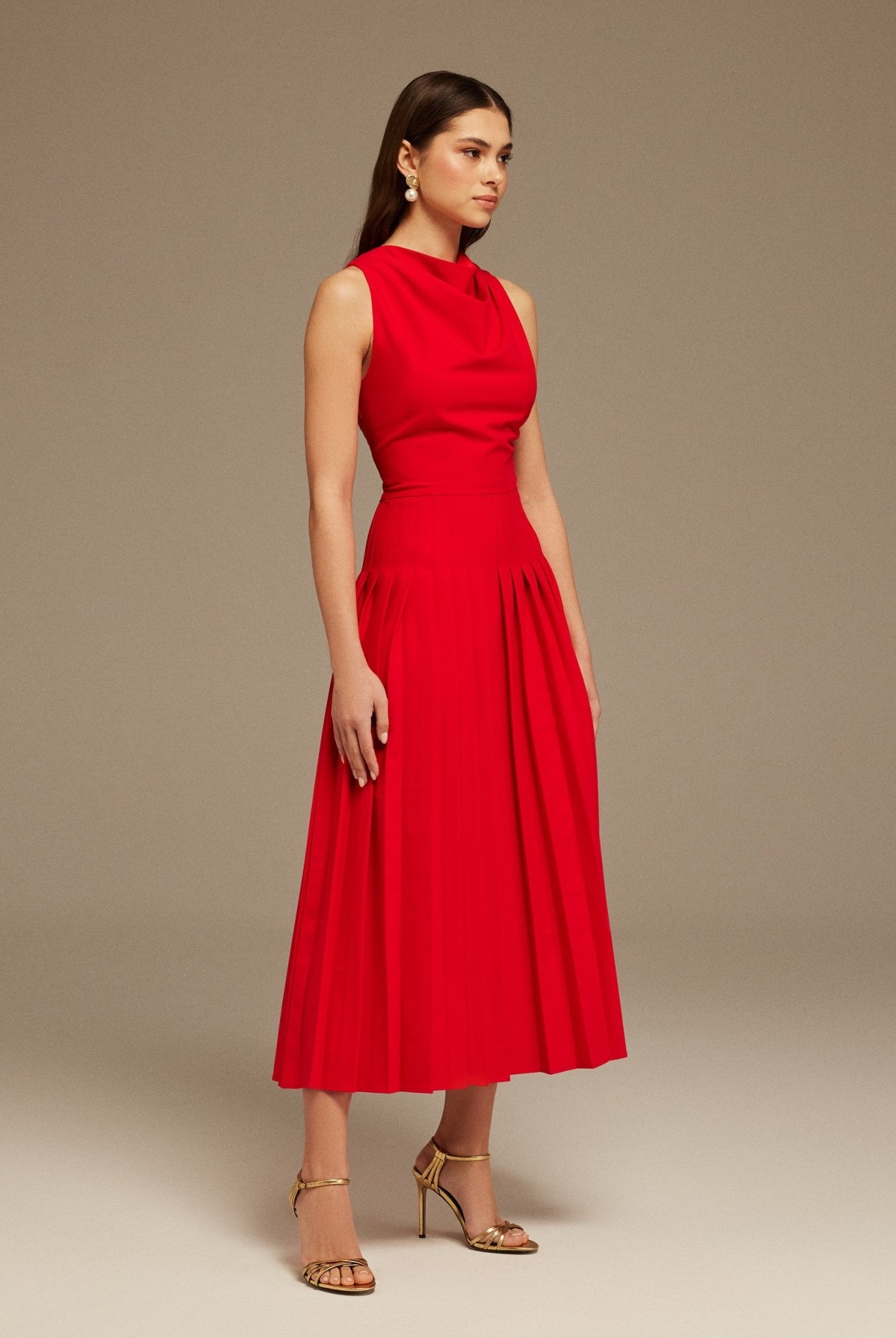 Red Drape Halter Neck Maxi Dress - shopaleena
