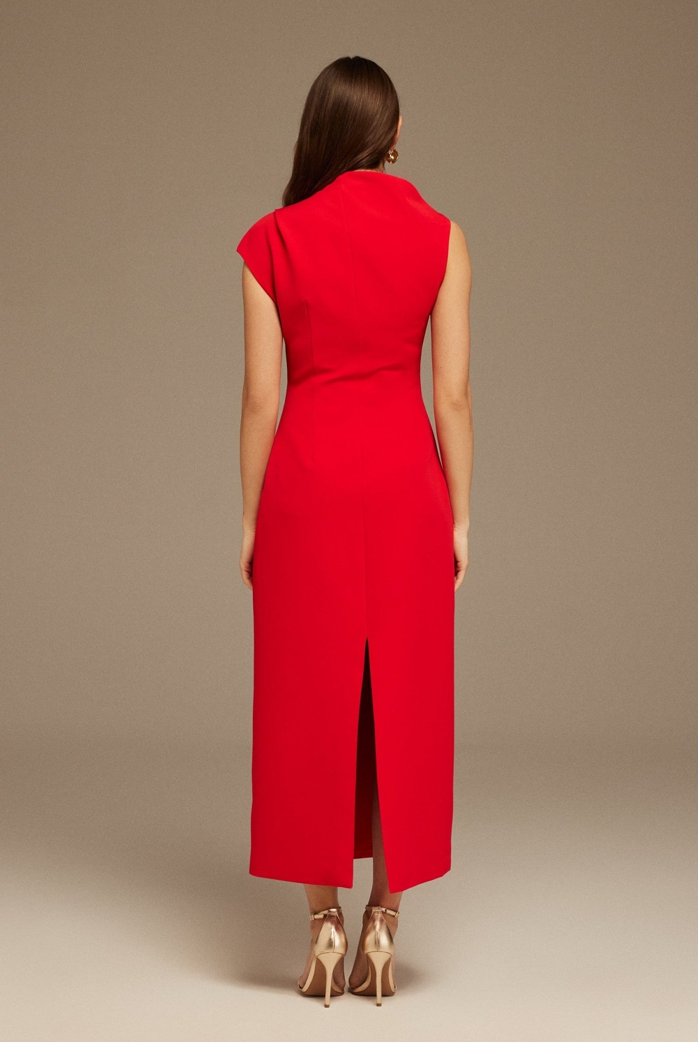 Red Draped Shoulder Short Sleeve Midi Dress - shopaleena