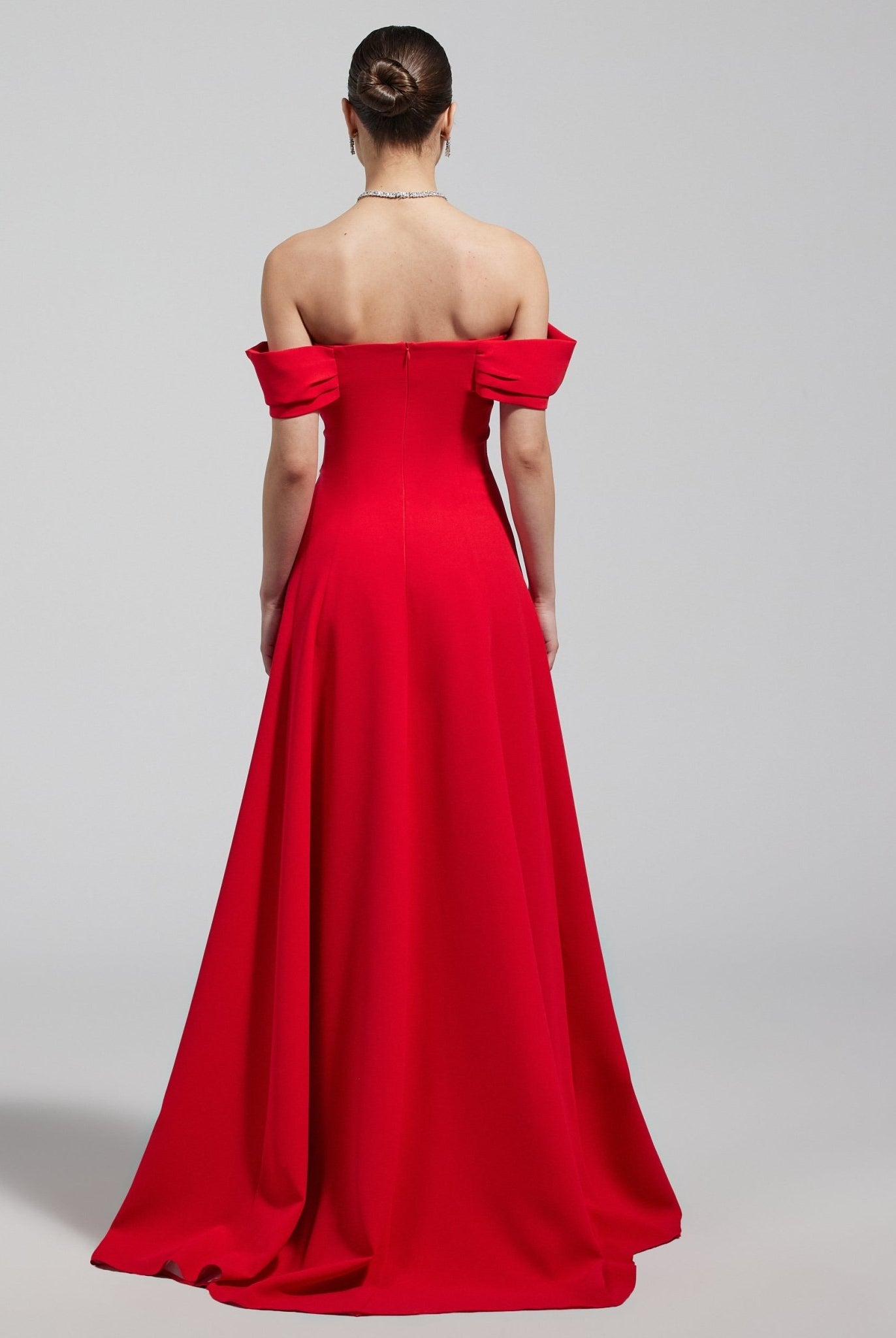 Red Off - Shoulder Crepe Gown - shopaleena