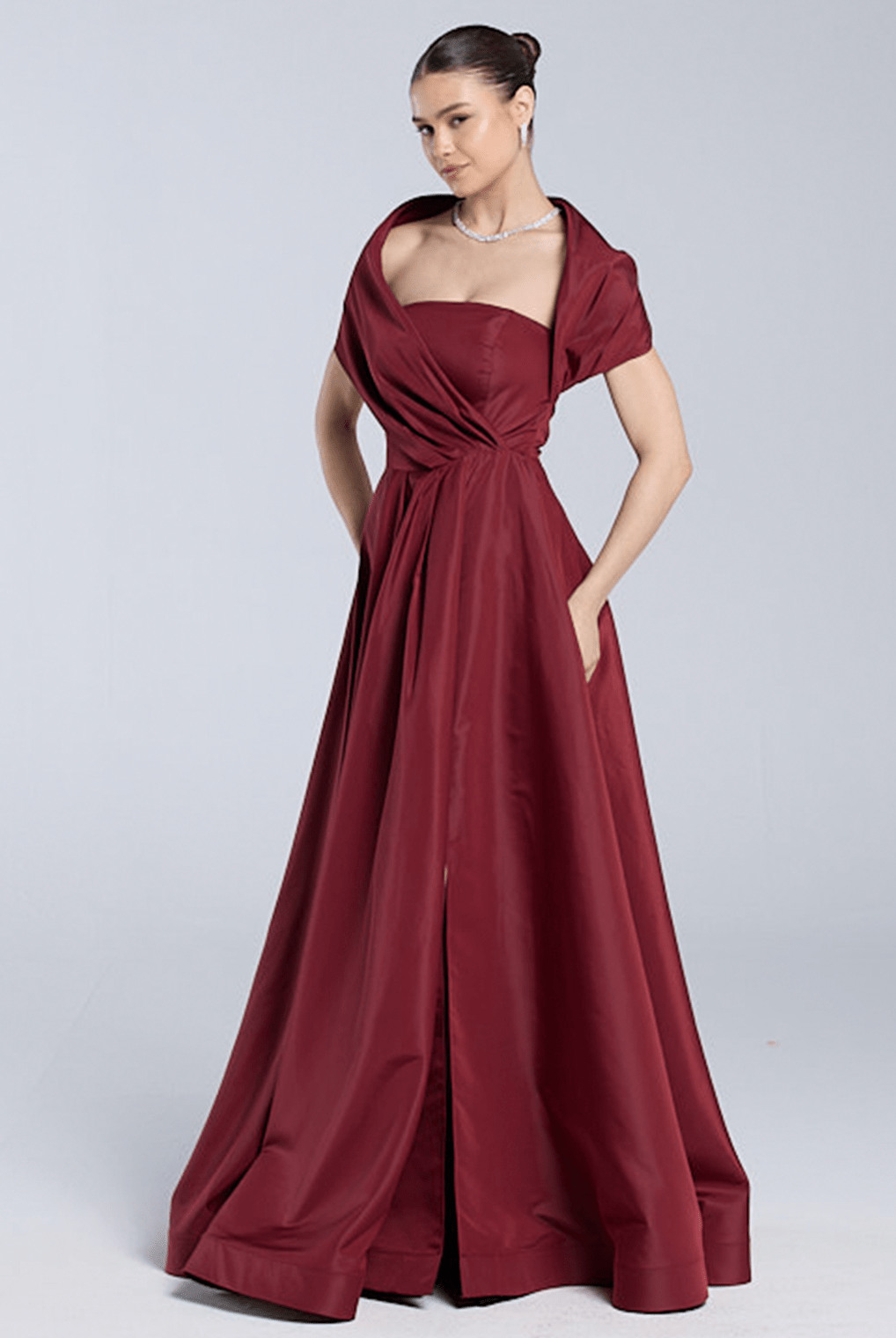 Red Off Shoulder Taffeta Maxi Dress - shopaleena