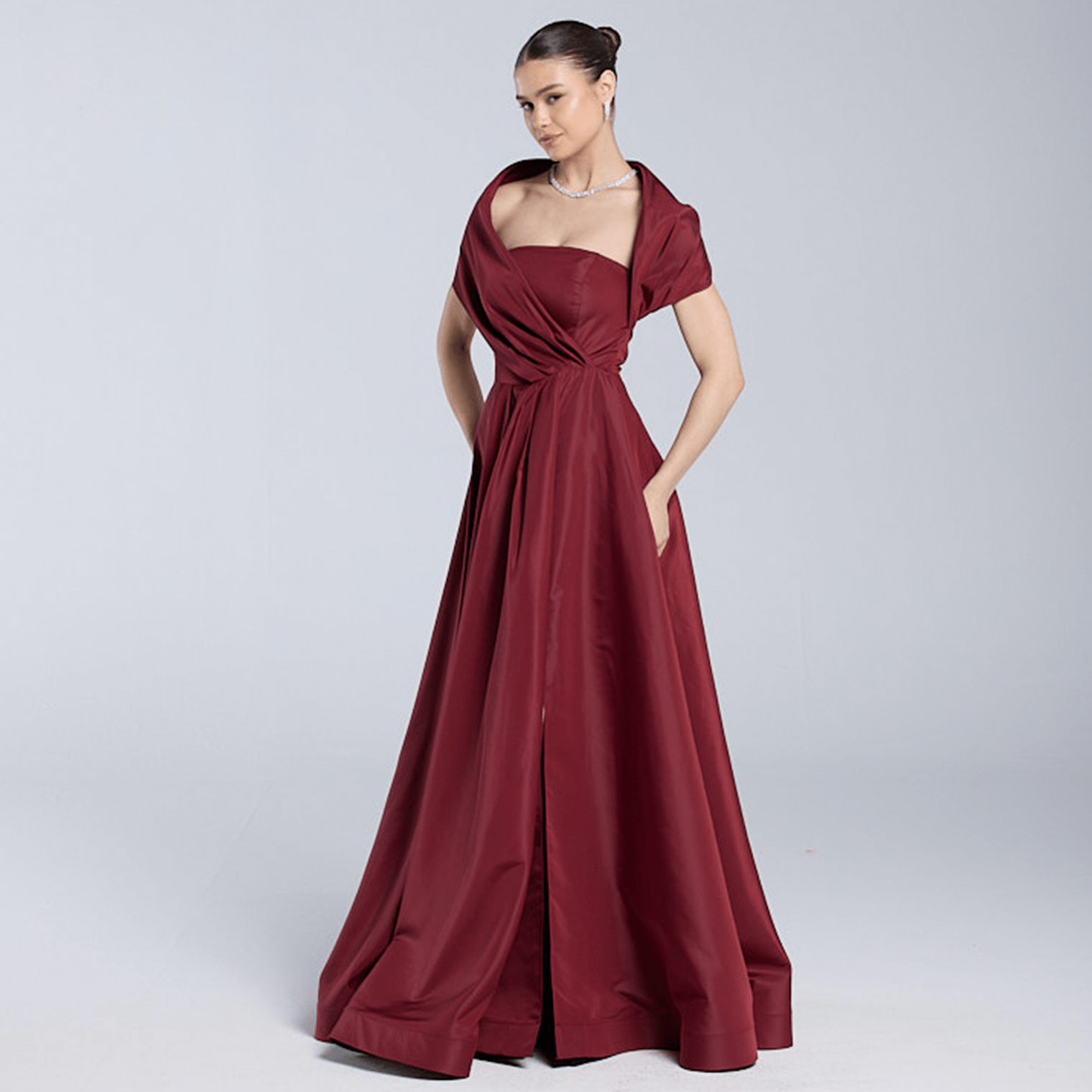 Red Off Shoulder Taffeta Maxi Dress - shopaleena