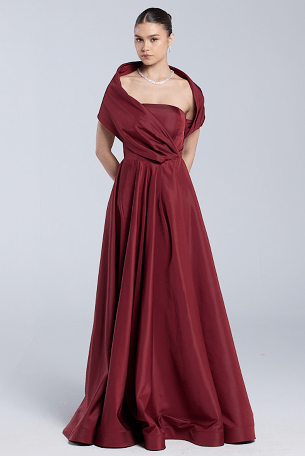 Red Off Shoulder Taffeta Maxi Dress - shopaleena