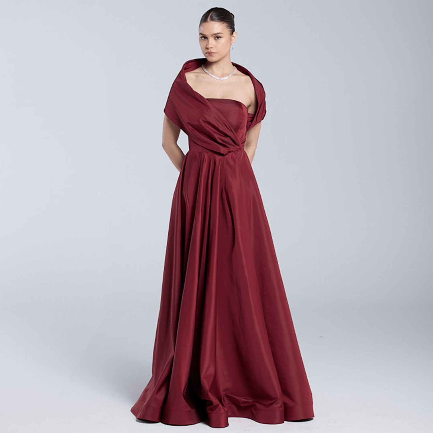 Red Off Shoulder Taffeta Maxi Dress - shopaleena
