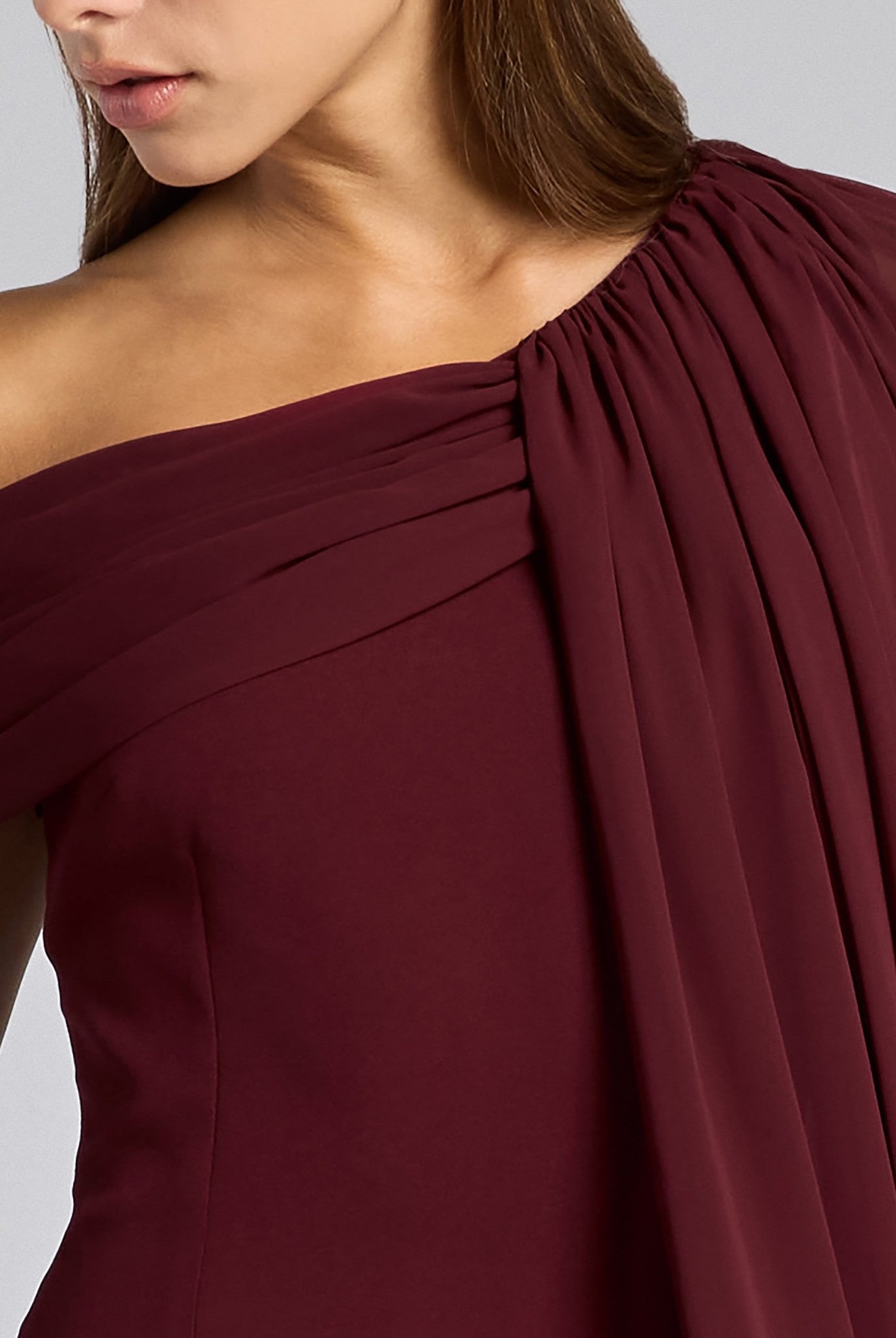 Red One Shoulder Draped Cape Maxi Dress - shopaleena