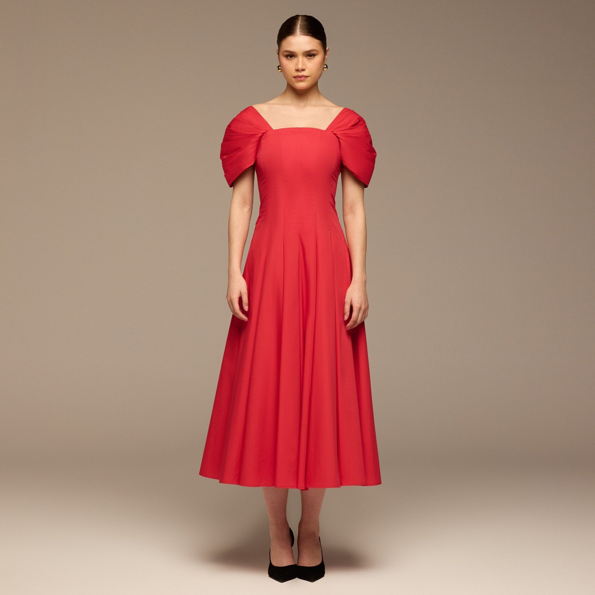 Red Puff Sleeve Cotton Maxi Dress - shopaleena