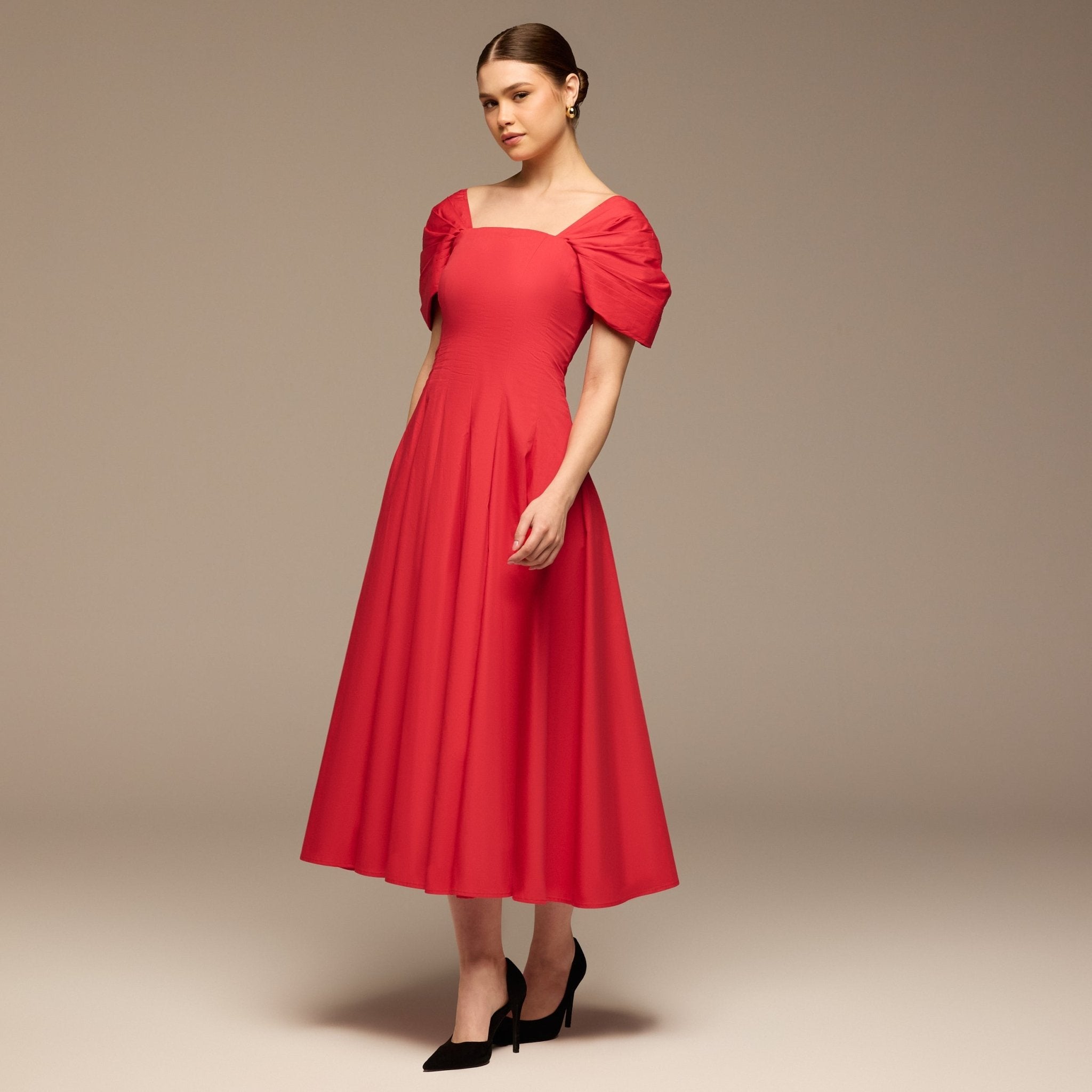 Red Puff Sleeve Cotton Maxi Dress - shopaleena