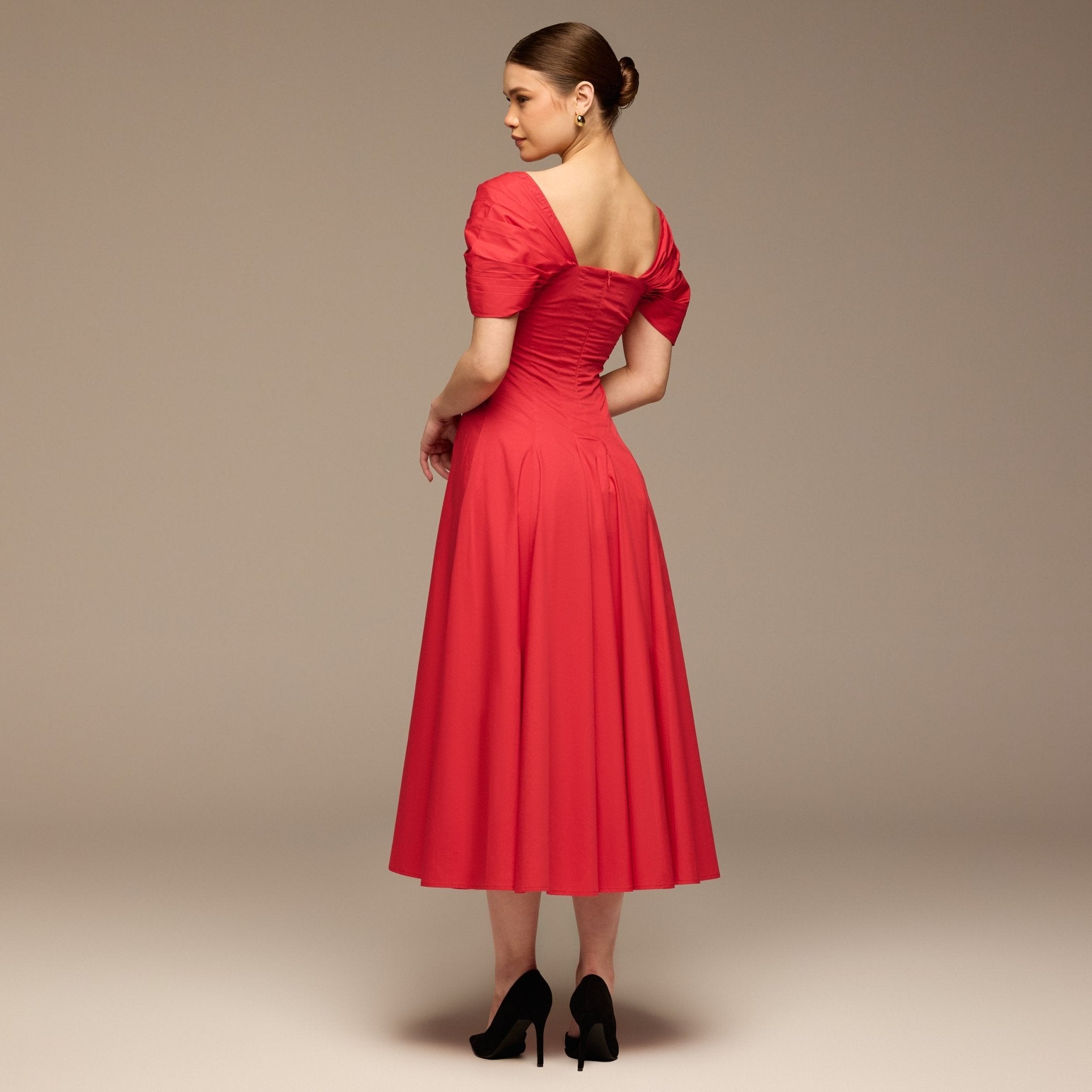 Red Puff Sleeve Cotton Maxi Dress - shopaleena