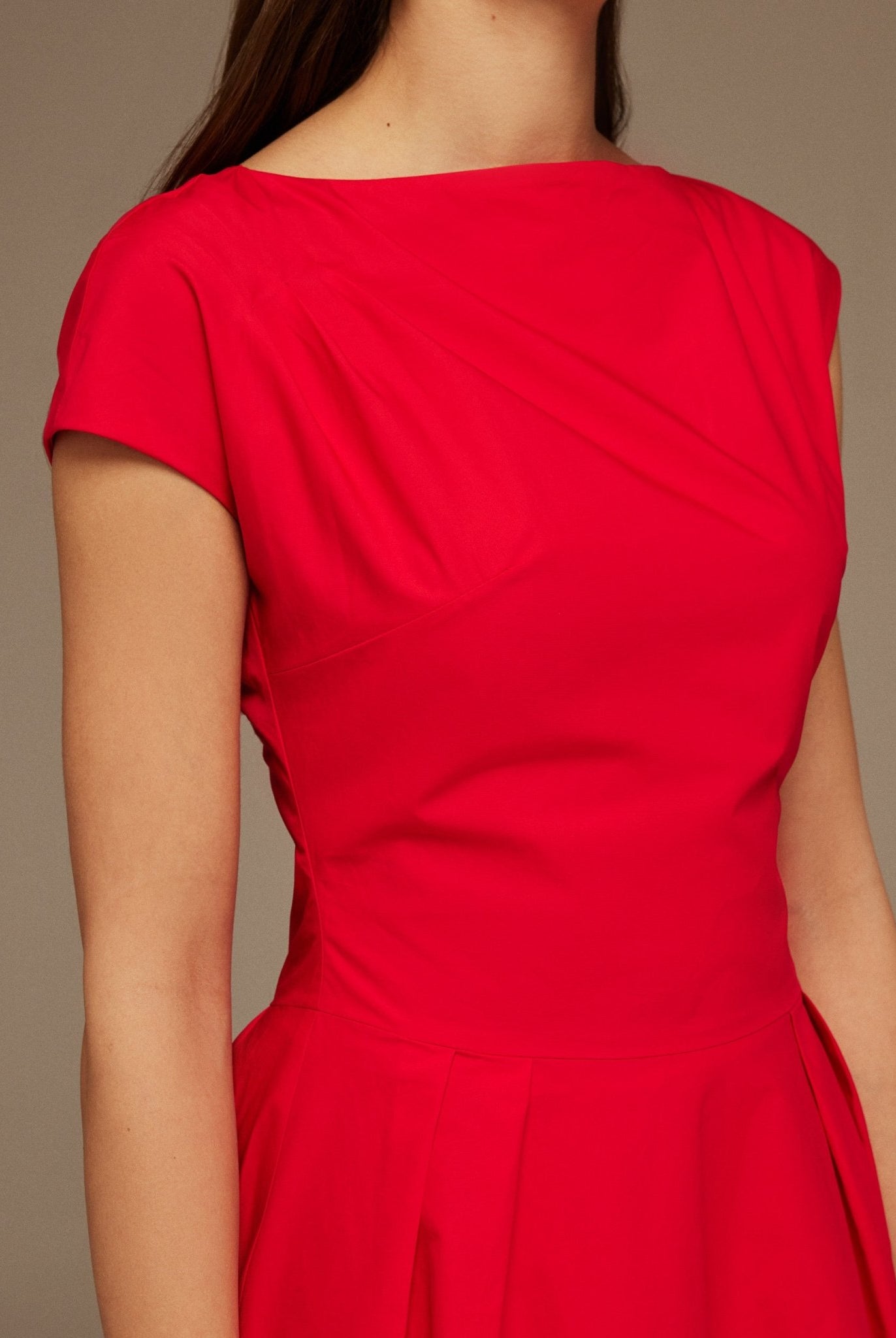 Red Short Sleeve Balloon Midi Dress - shopaleena