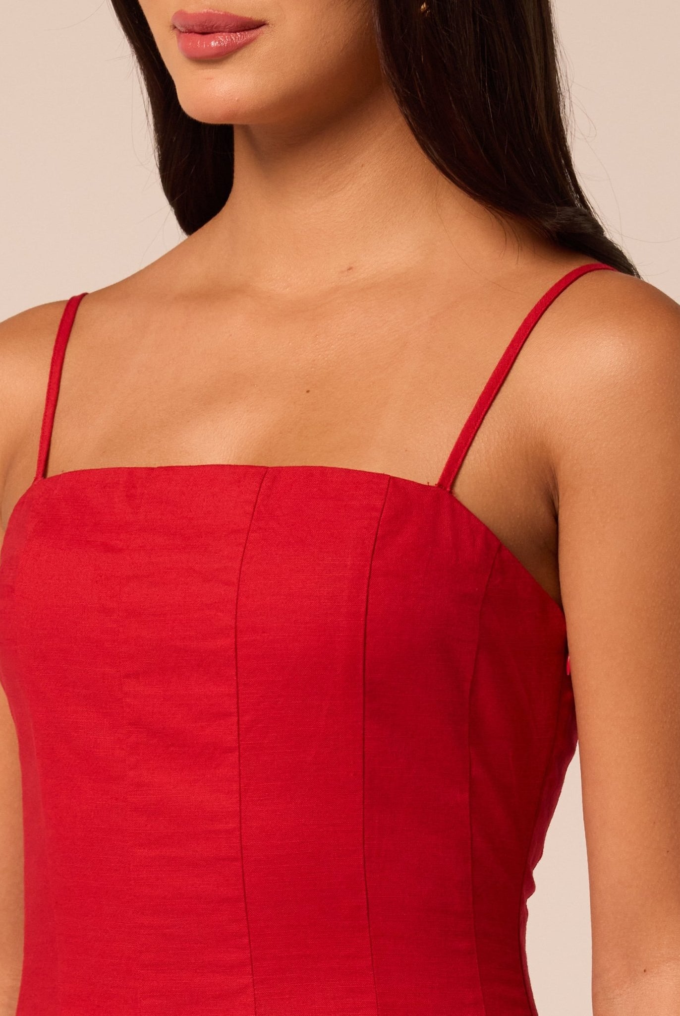 Red Spaghetti Strap A Line Midi Dress - shopaleena