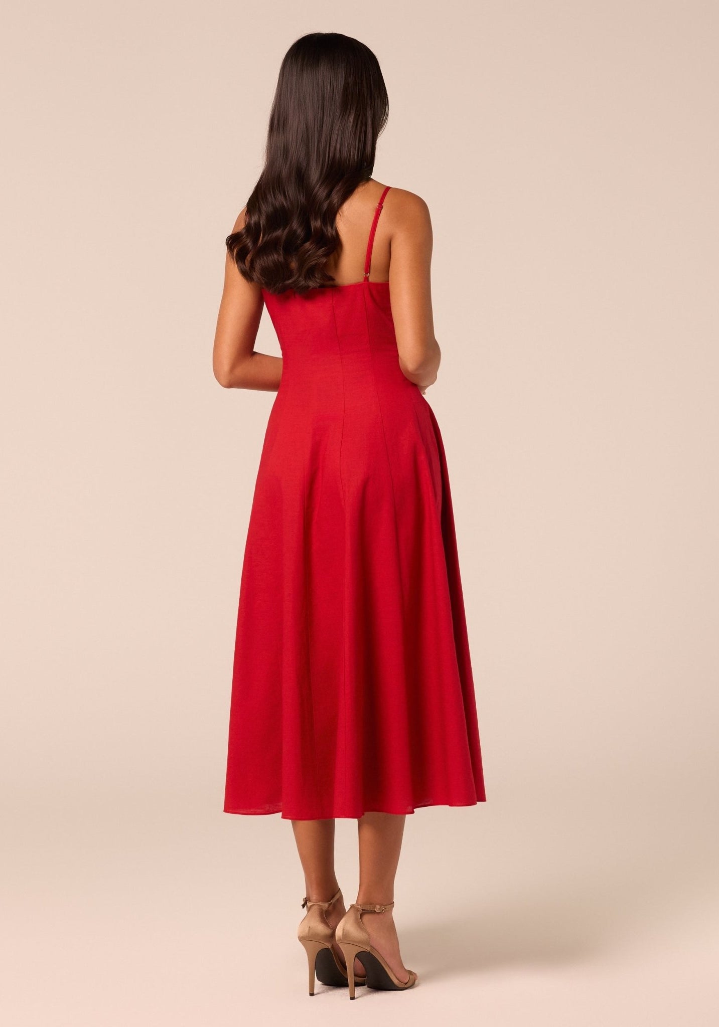 Red Spaghetti Strap A Line Midi Dress - shopaleena