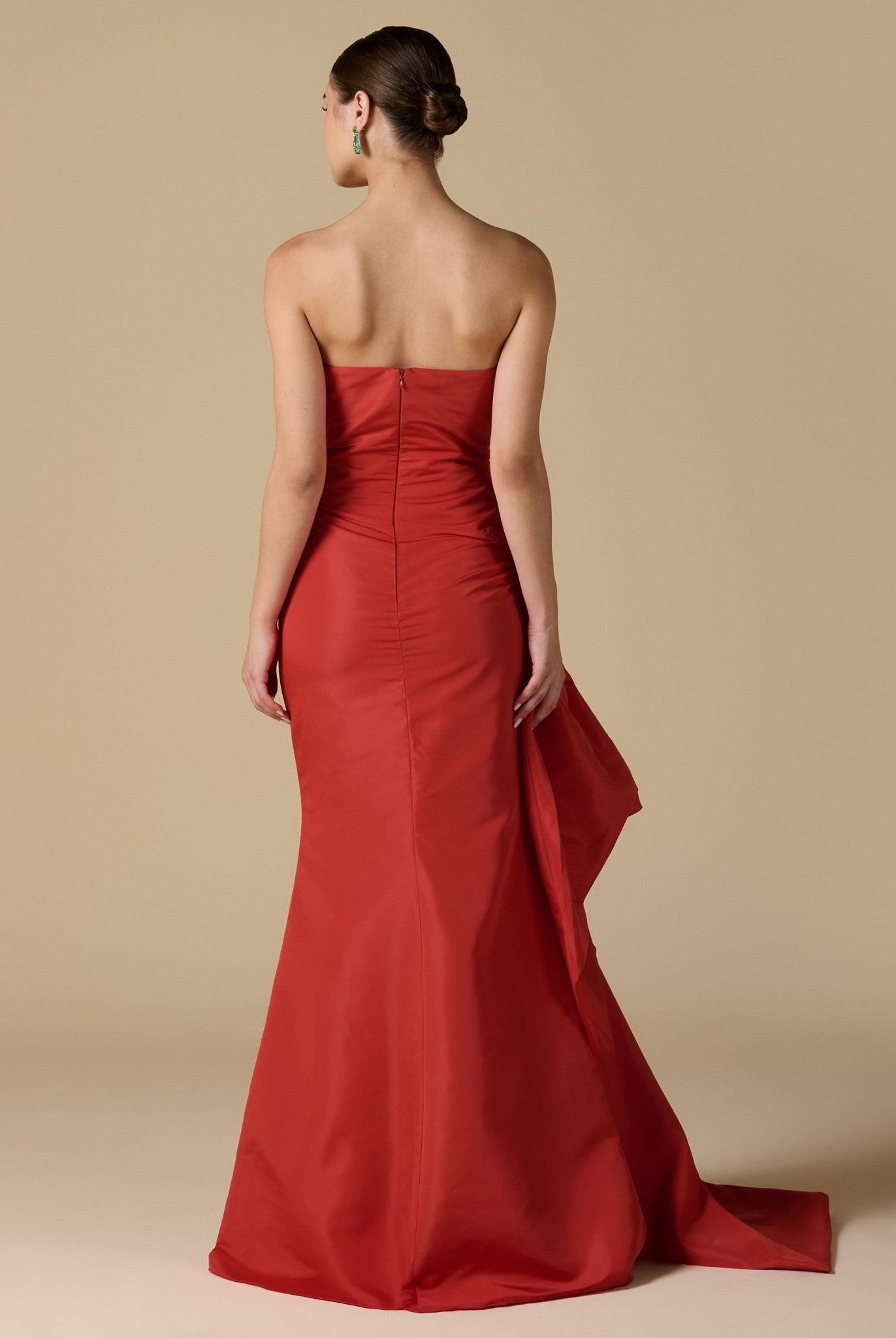 Red Taffeta Gown with Voluminous Side - shopaleena