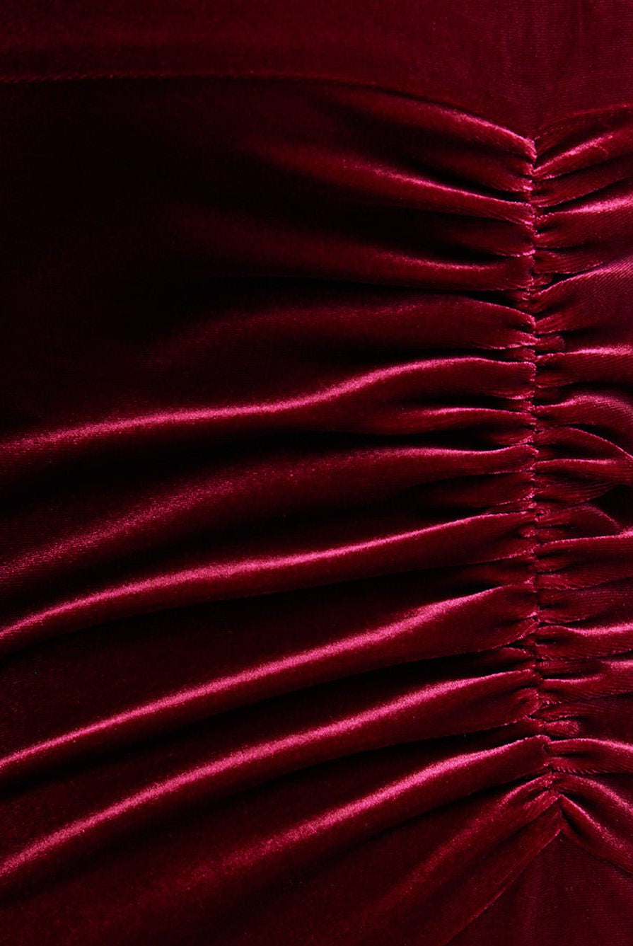 Red Velvet Gathered Waist Maxi Dress - shopaleena