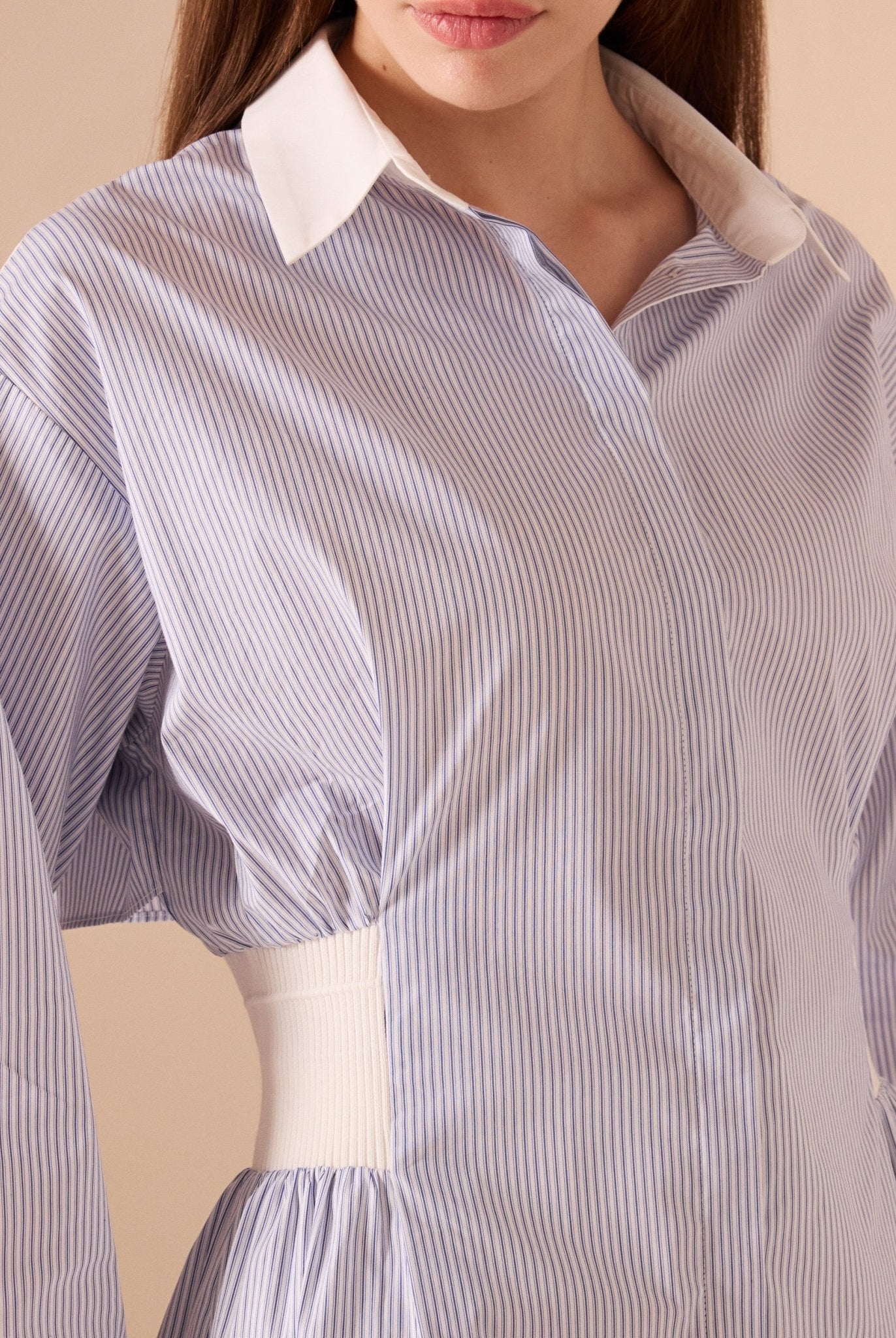 قميص قطني مخطط أزرق فاتح - shopaleena