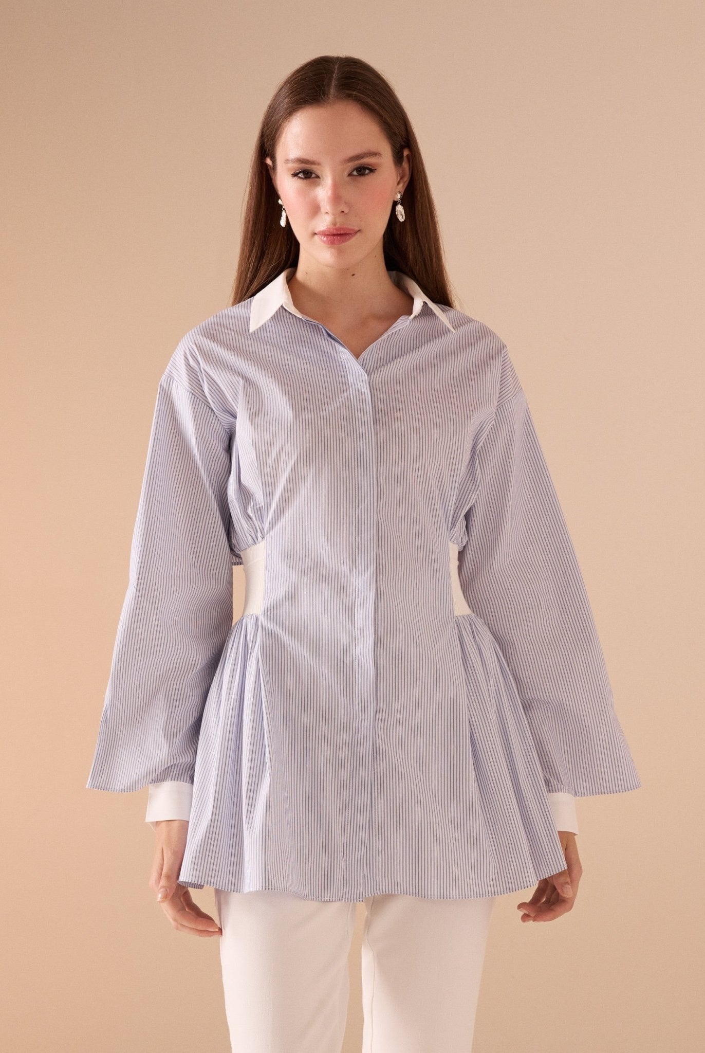 Ribbed Detailed Cotton Shirt - shopaleena