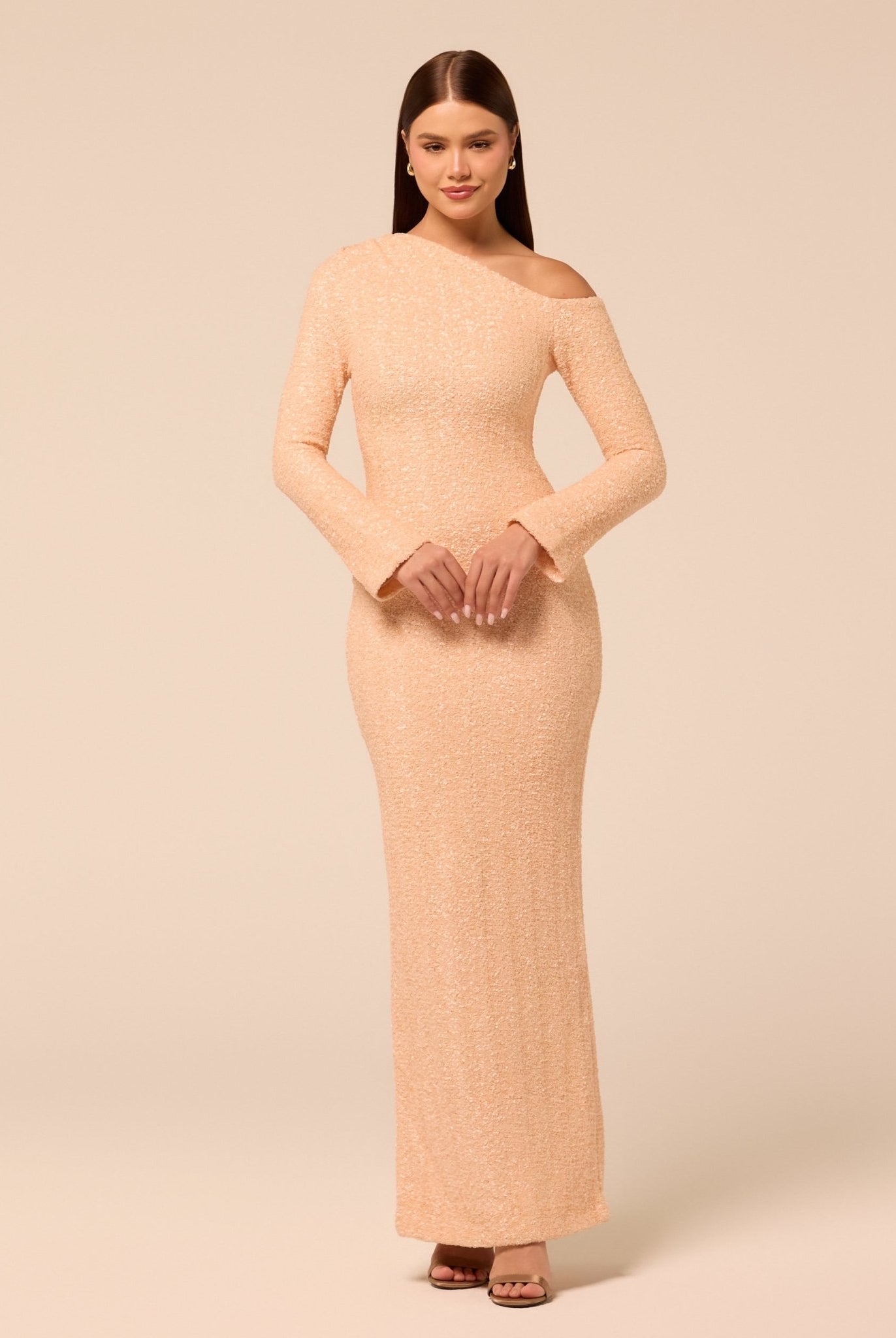 Rose Gold Long-Sleeve Sequin Maxi Dress - shopaleena