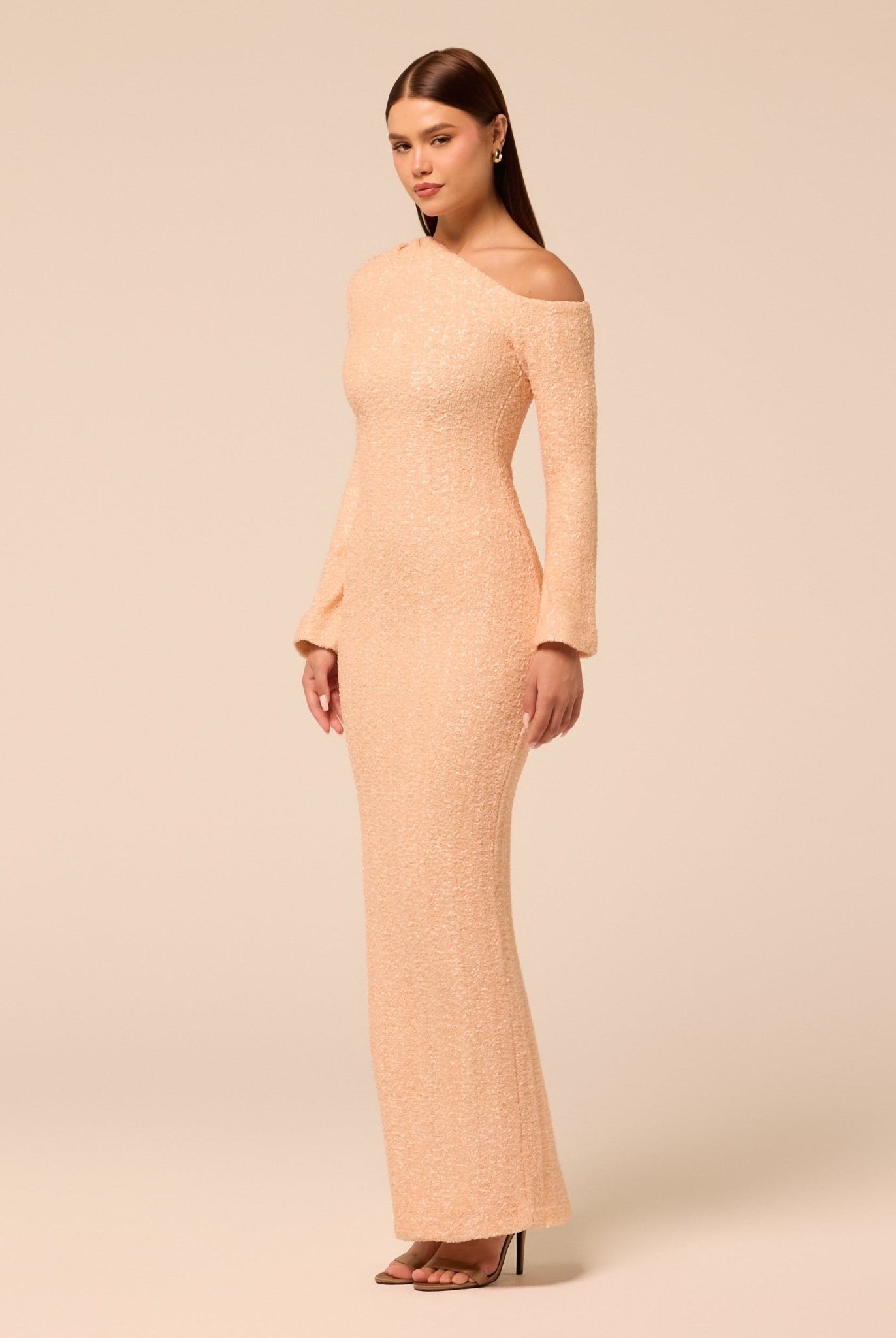 Rose Gold Long-Sleeve Sequin Maxi Dress - shopaleena