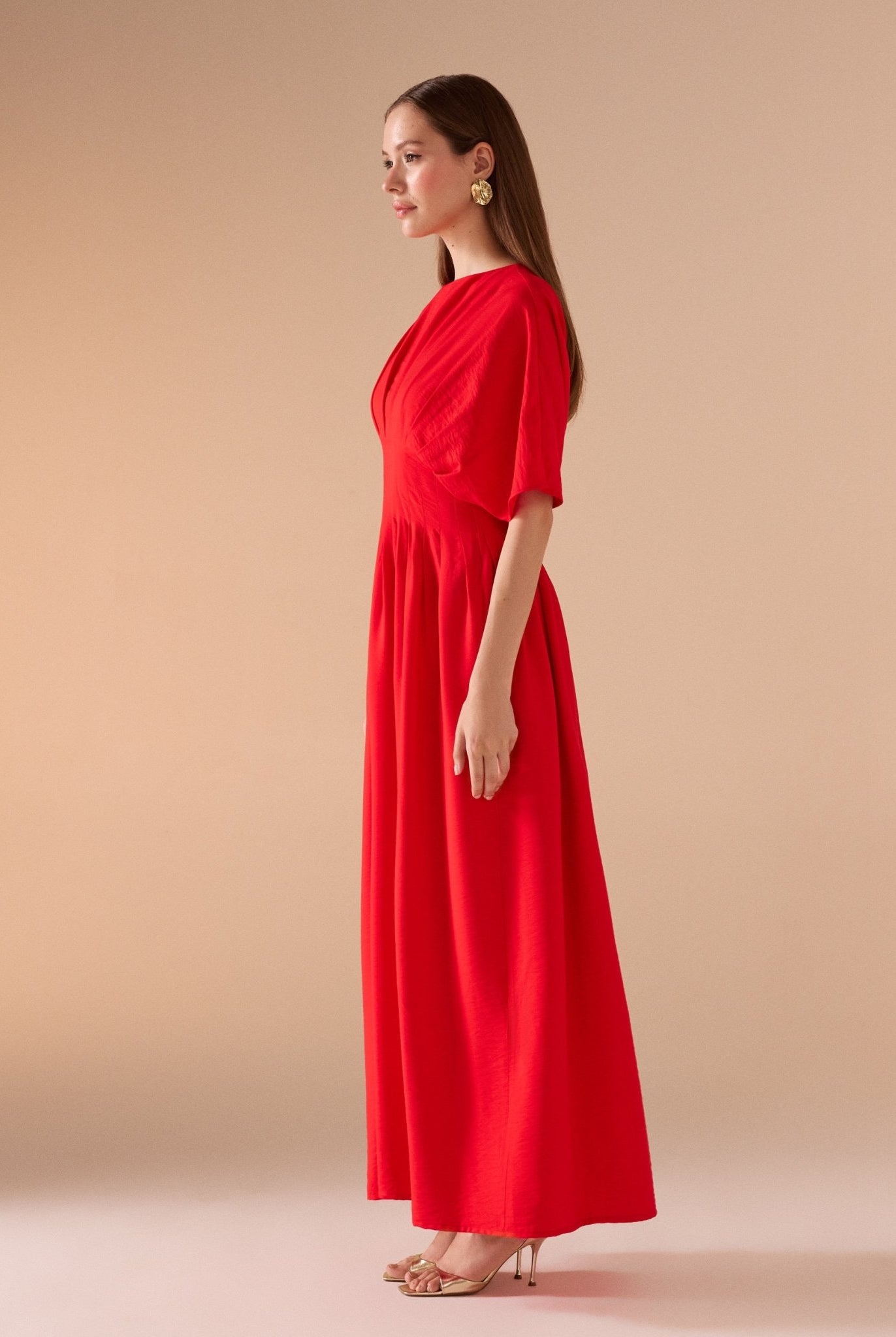 Ruched Waist Viscose Dress - shopaleena