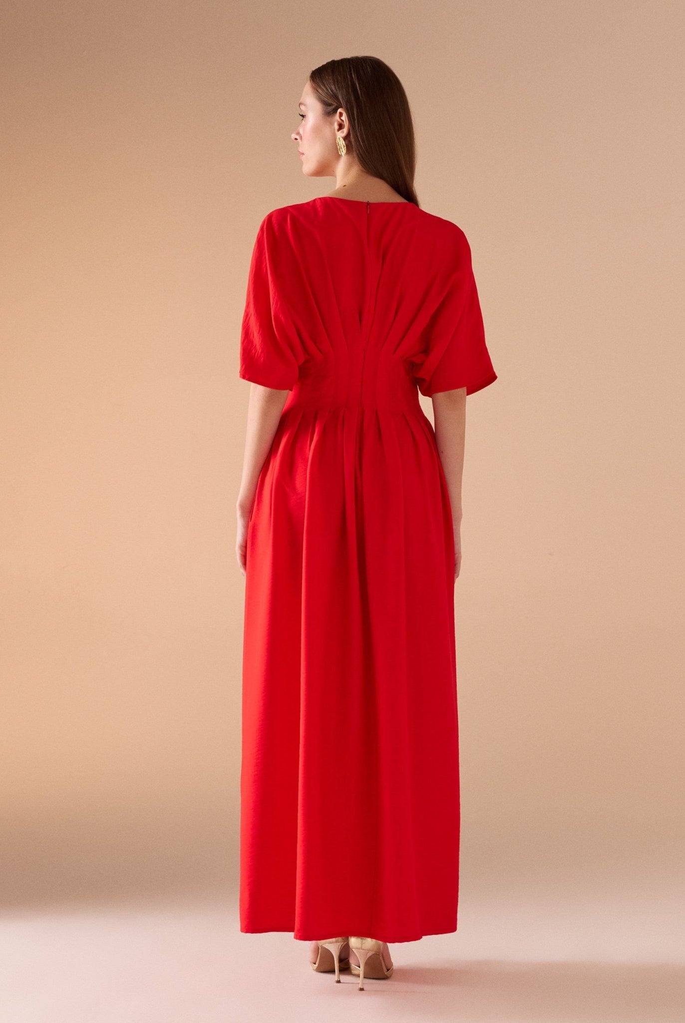 Ruched Waist Viscose Dress - shopaleena