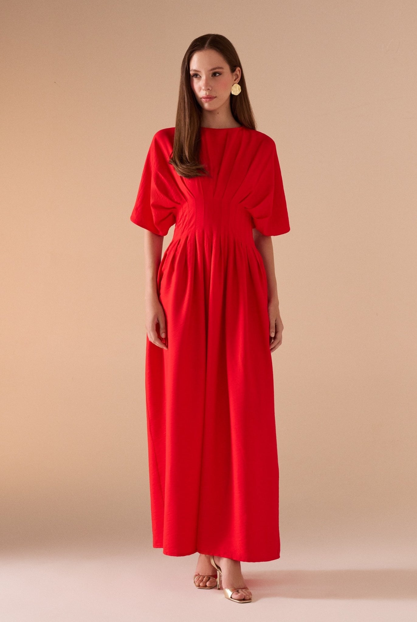 Ruched Waist Viscose Dress - shopaleena