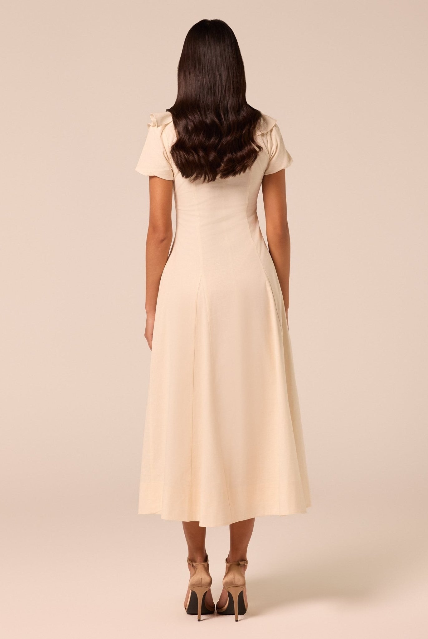 Ruffle Collar Short Sleeve Linen Dress - shopaleena