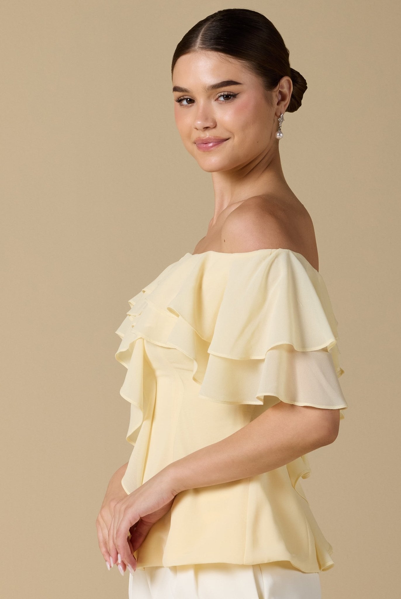 Ruffled Off - shoulder Chiffon Top - shopaleena