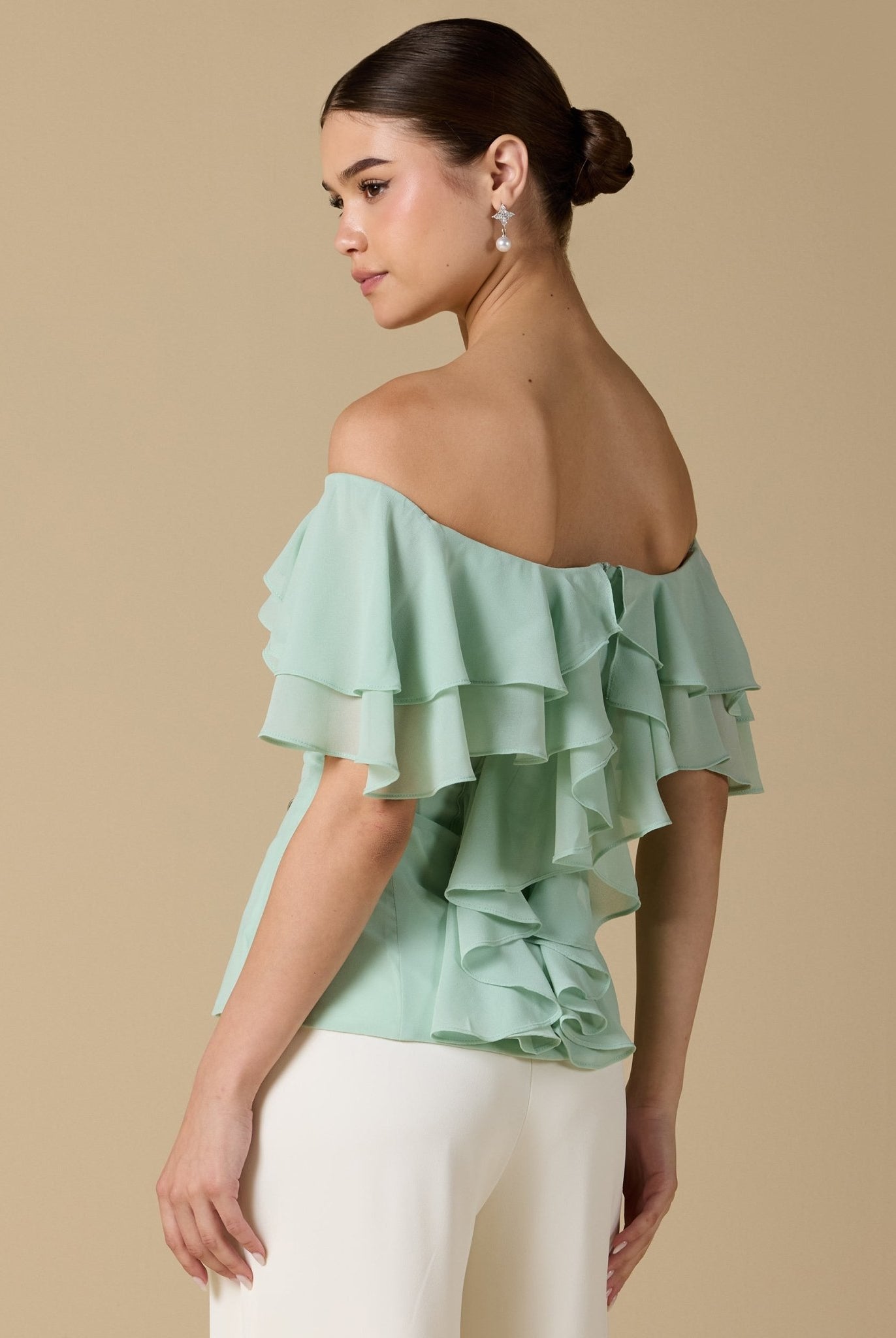 Ruffled Off - shoulder Chiffon Top - shopaleena