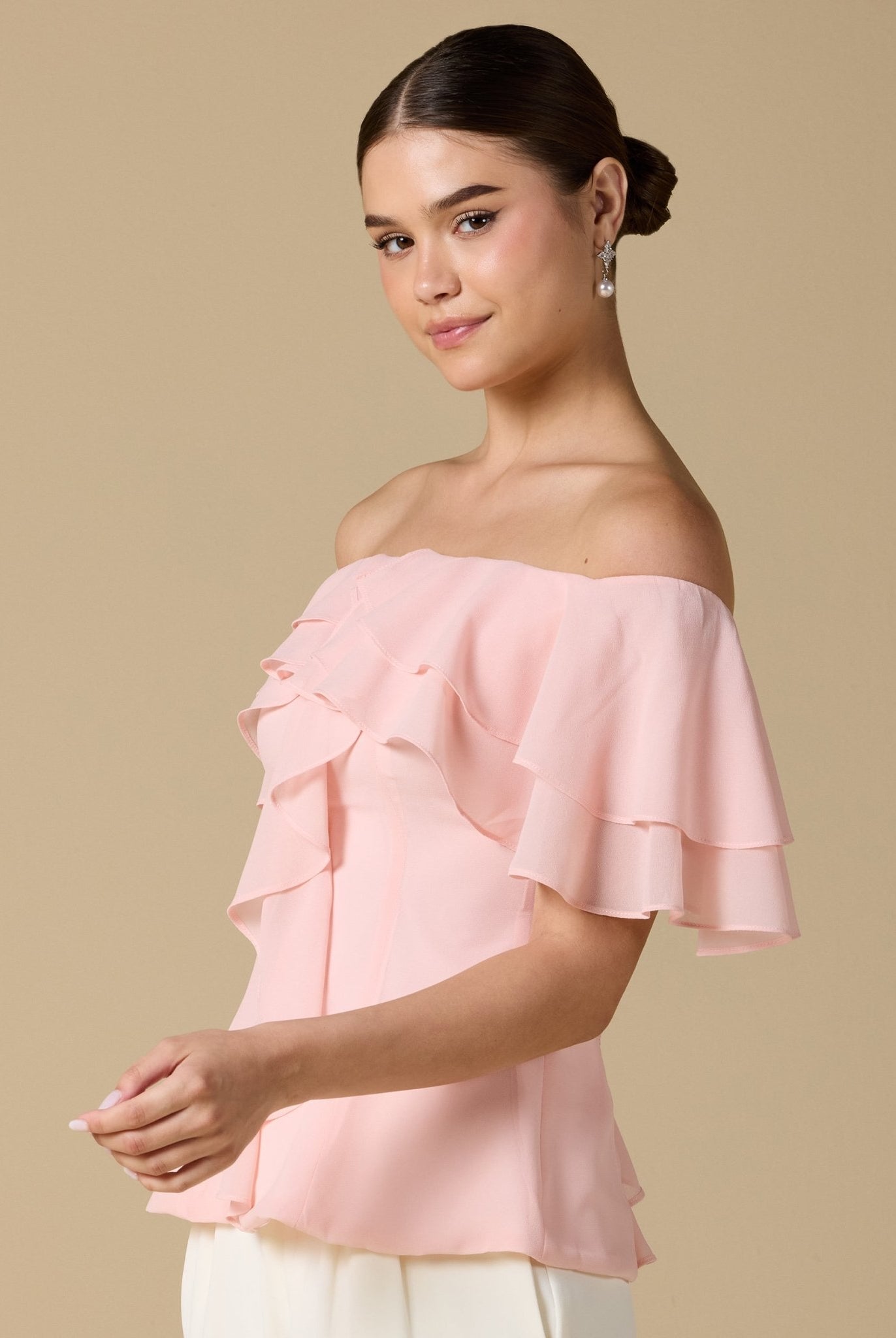 Ruffled Off - shoulder Chiffon Top - shopaleena