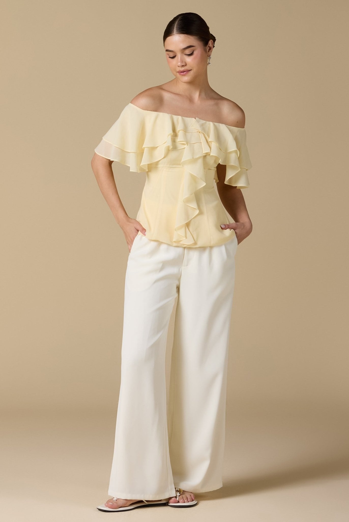 Ruffled Off - shoulder Chiffon Top - shopaleena