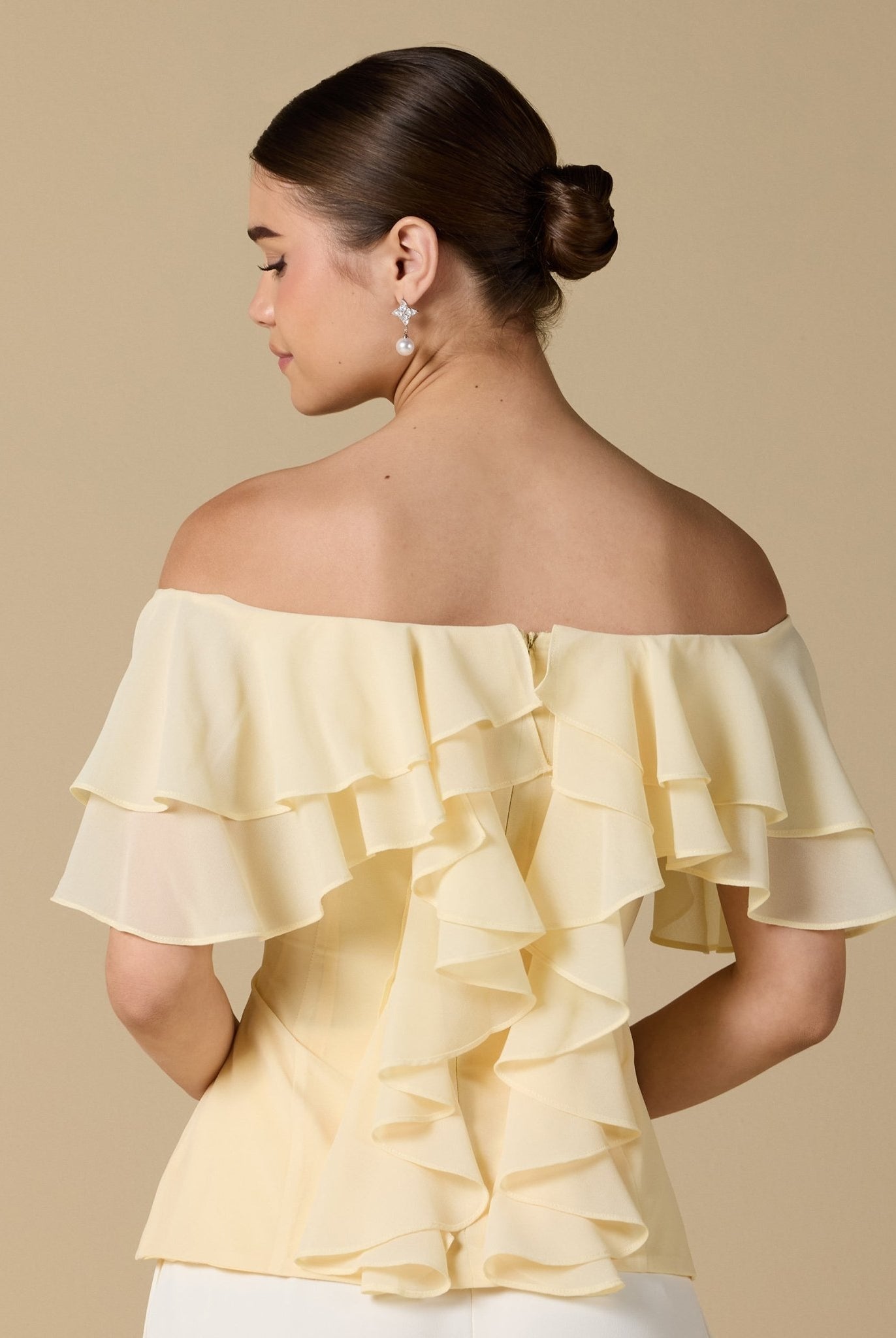 Ruffled Off - shoulder Chiffon Top - shopaleena
