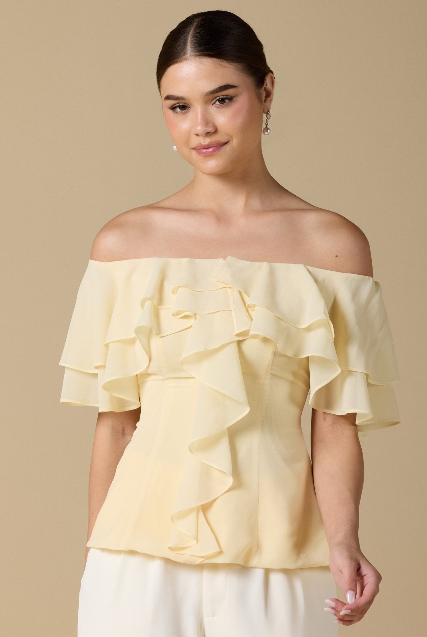 Ruffled Off - shoulder Chiffon Top - shopaleena