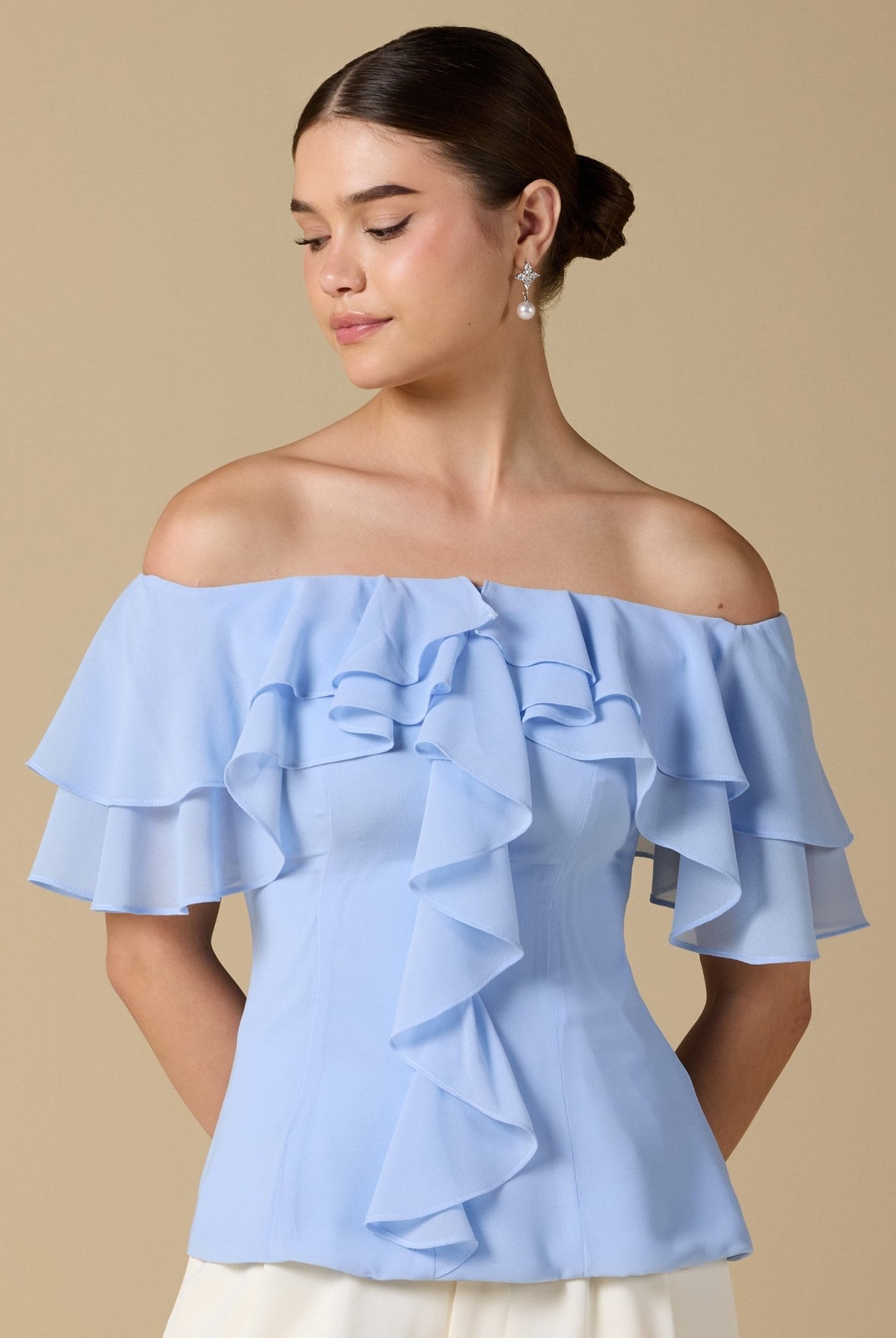 Ruffled Off - shoulder Chiffon Top - shopaleena