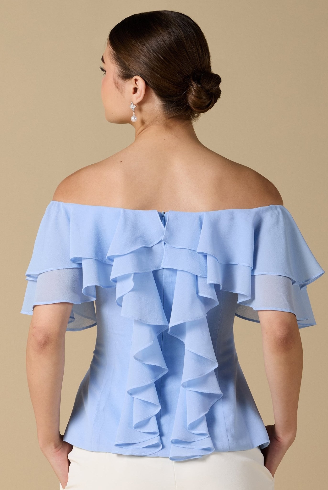 Ruffled Off - shoulder Chiffon Top - shopaleena