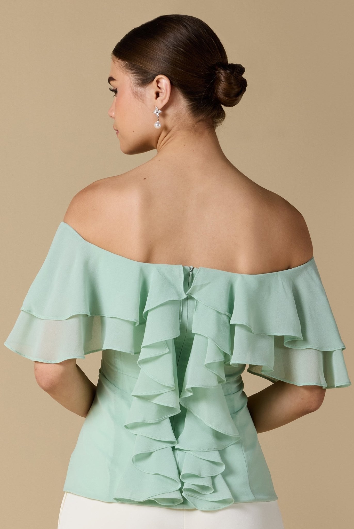 Ruffled Off - shoulder Chiffon Top - shopaleena