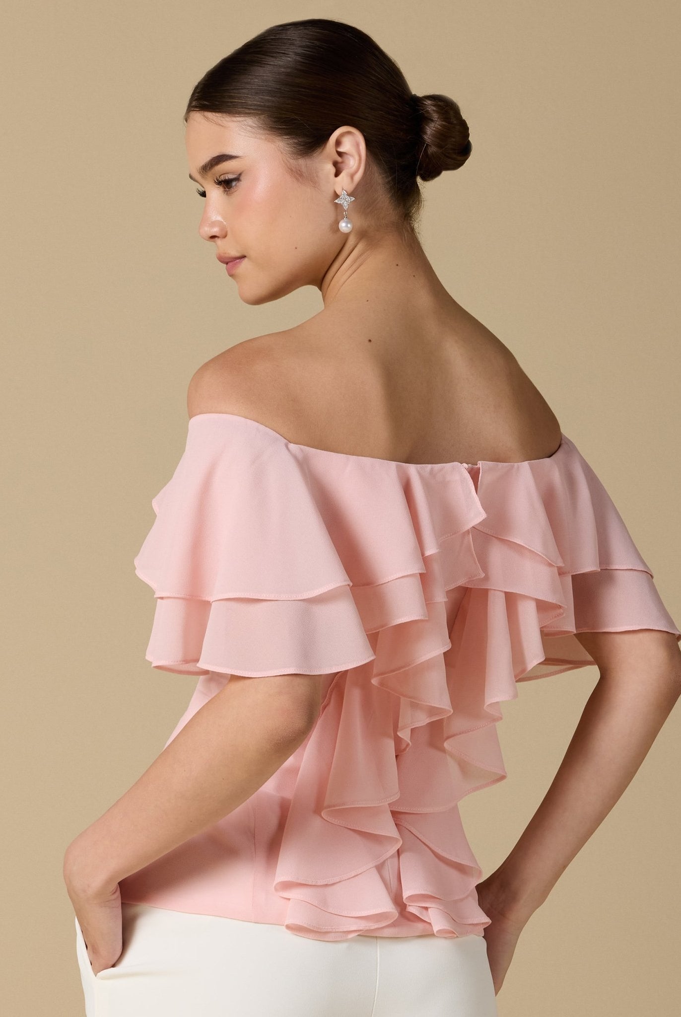 Ruffled Off - shoulder Chiffon Top - shopaleena