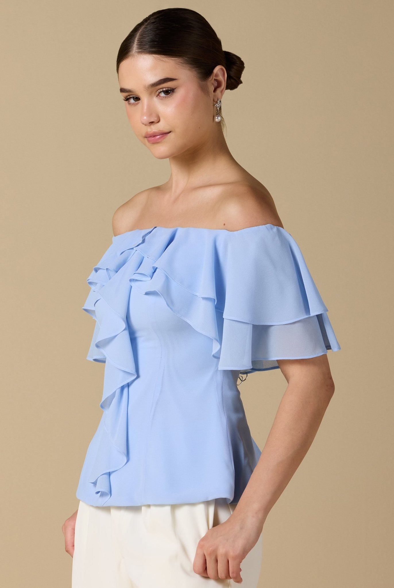 Ruffled Off - shoulder Chiffon Top - shopaleena