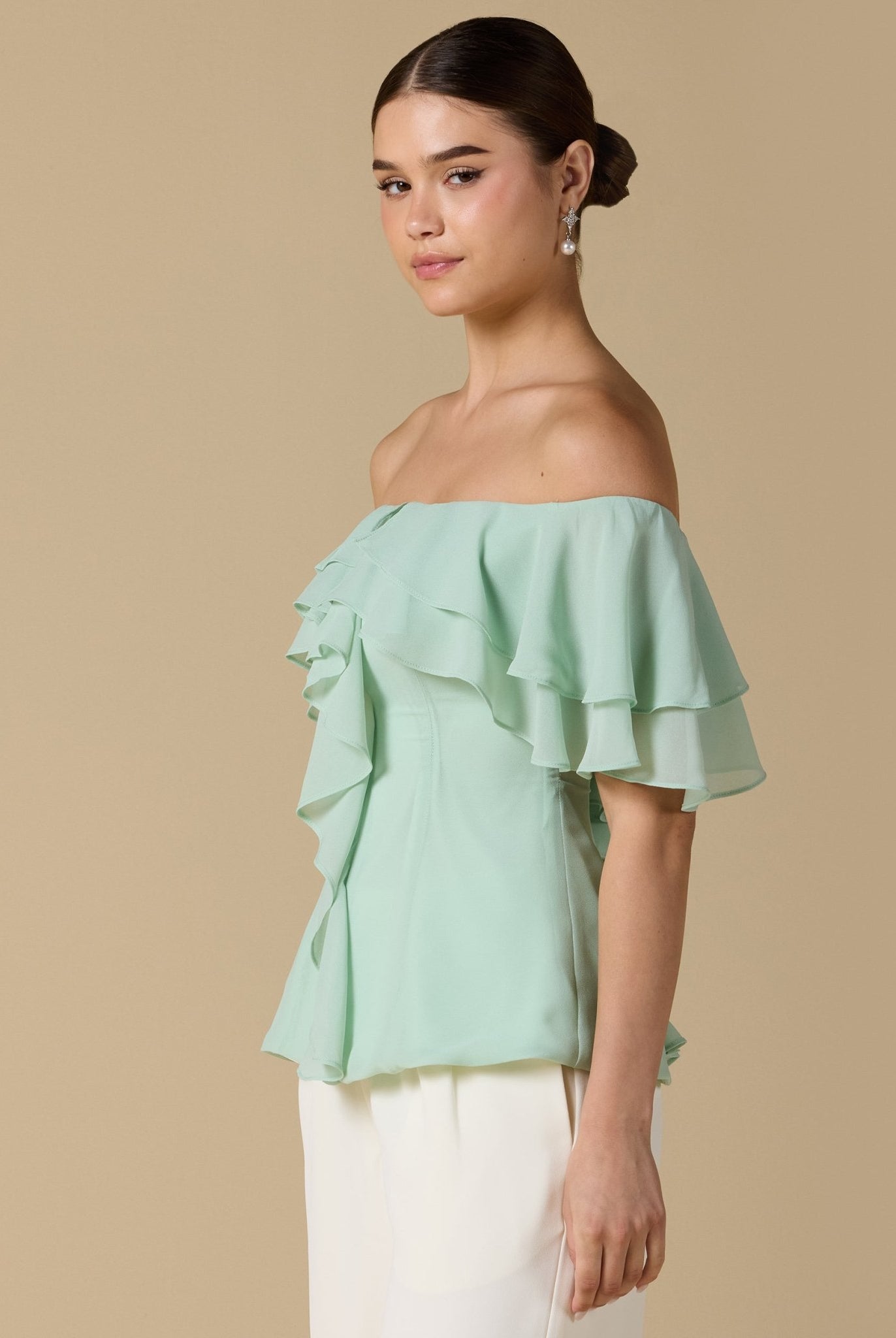Ruffled Off - shoulder Chiffon Top - shopaleena