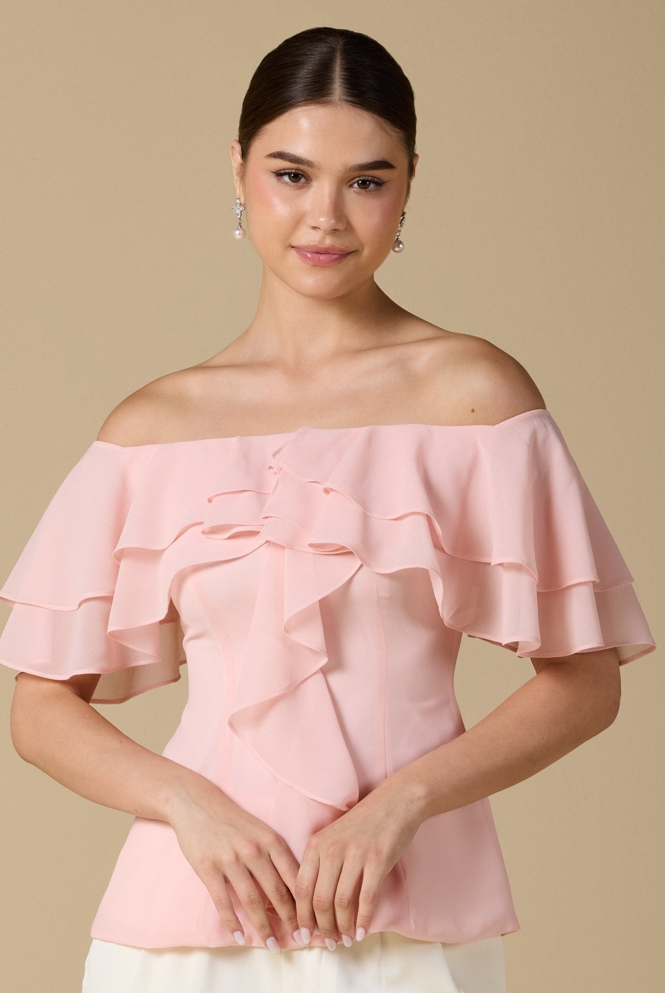 Ruffled Off - shoulder Chiffon Top - shopaleena