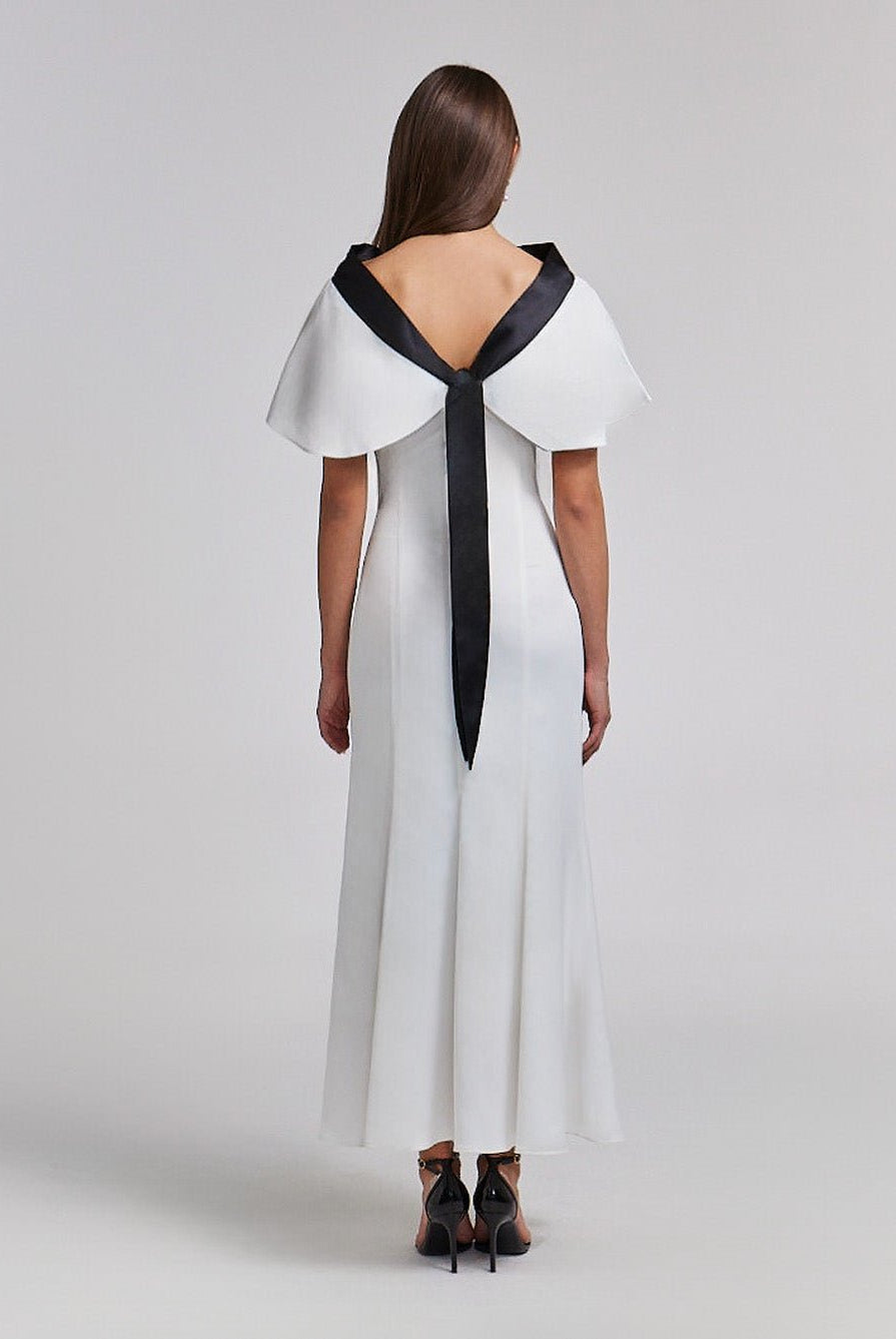 Satin Contrast Cape - Sleeve Dress with Back Tie Detail - shopaleena