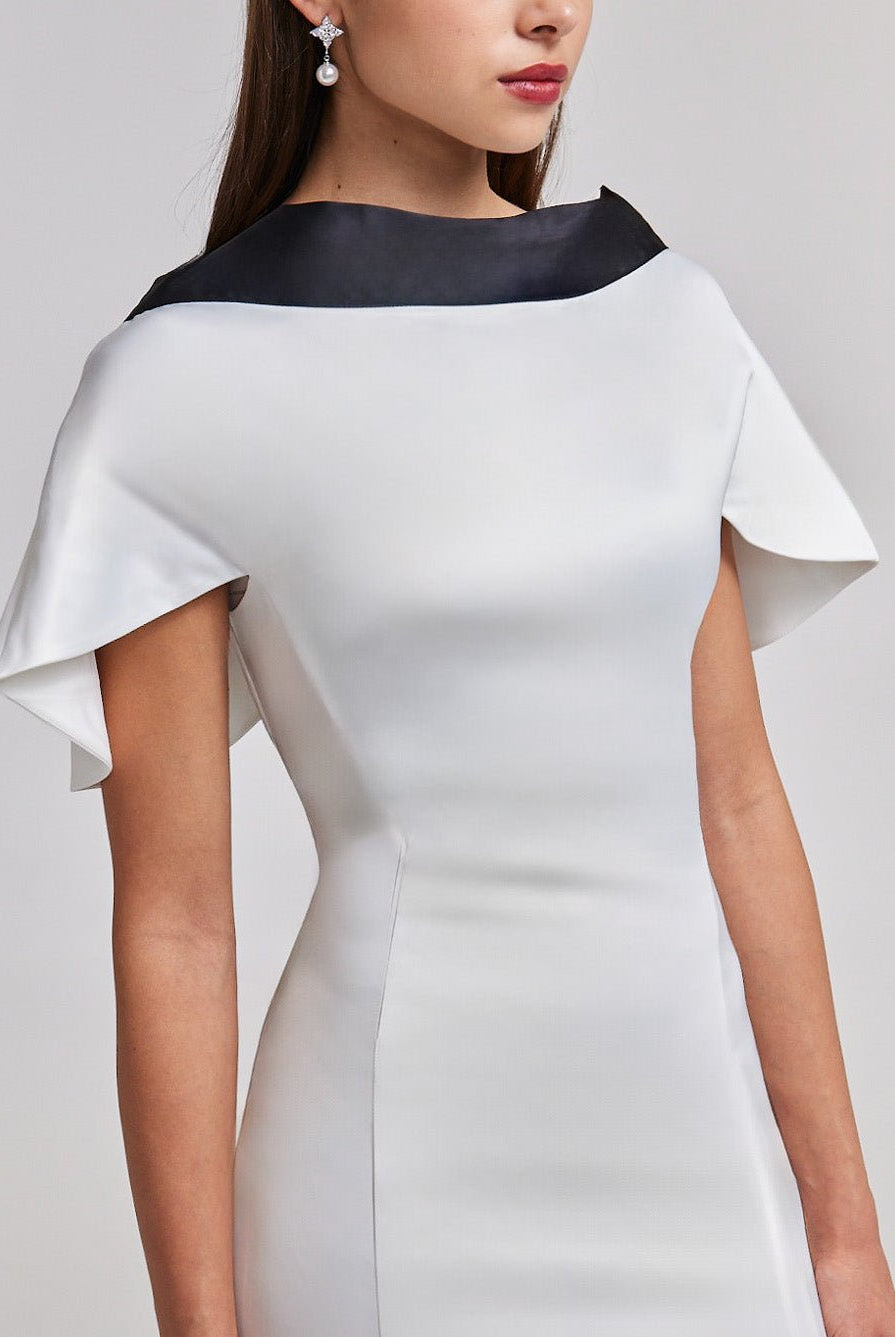 Satin Contrast Cape - Sleeve Dress with Back Tie Detail - shopaleena