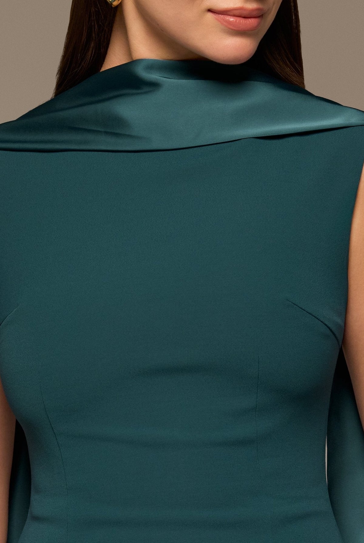 Satin & Crepe Maxi Dress with Back Scarf - shopaleena