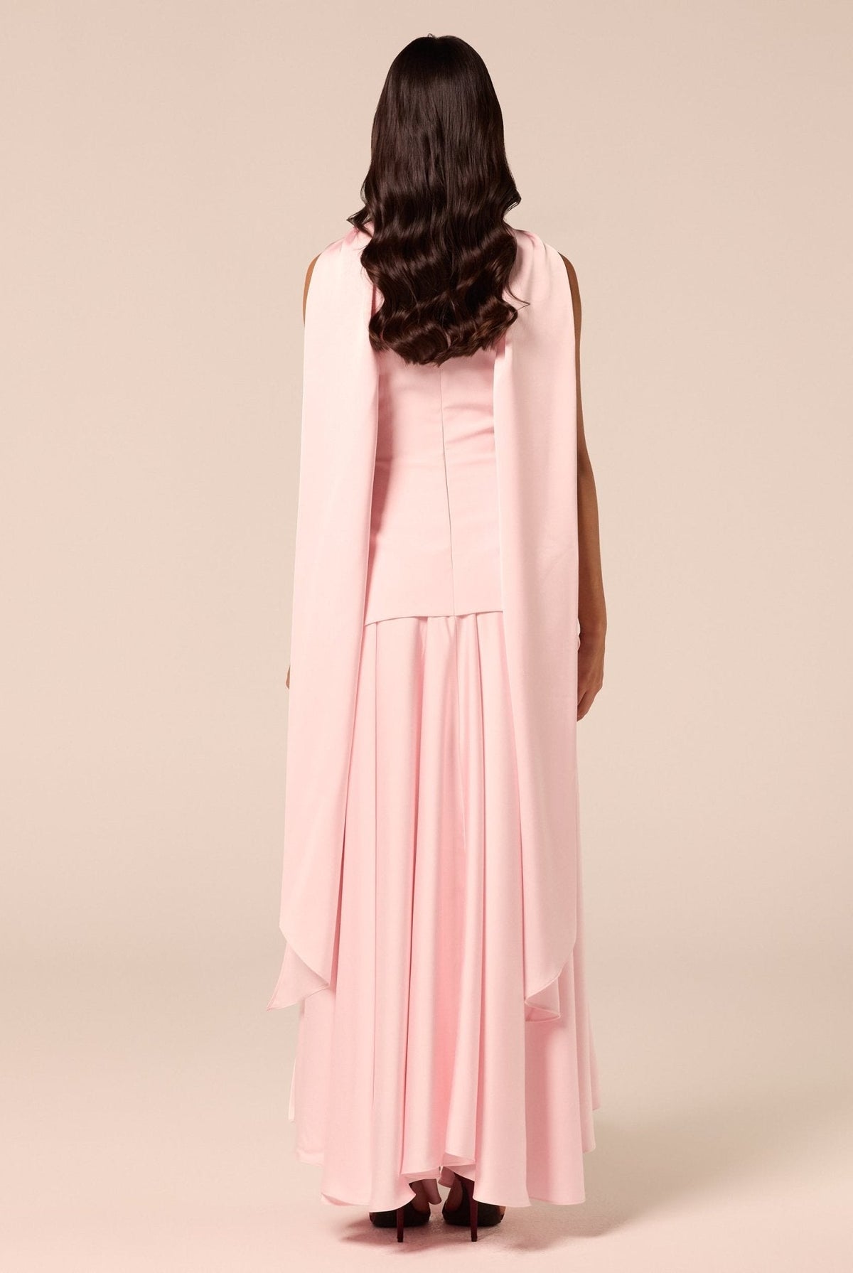Satin & Crepe Maxi Dress with Back Scarf - shopaleena