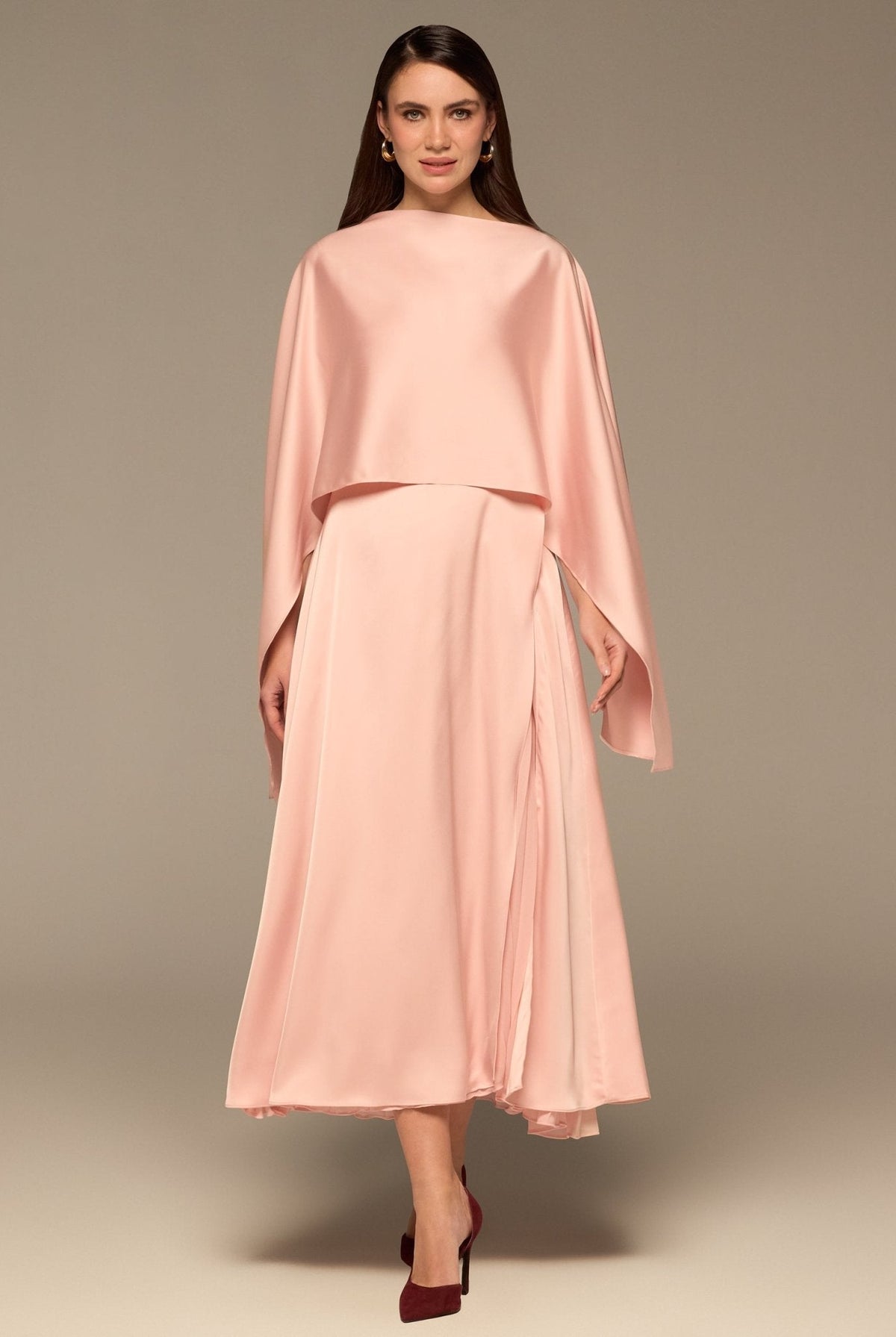 Satin Dress with Cape Sleeves - shopaleena